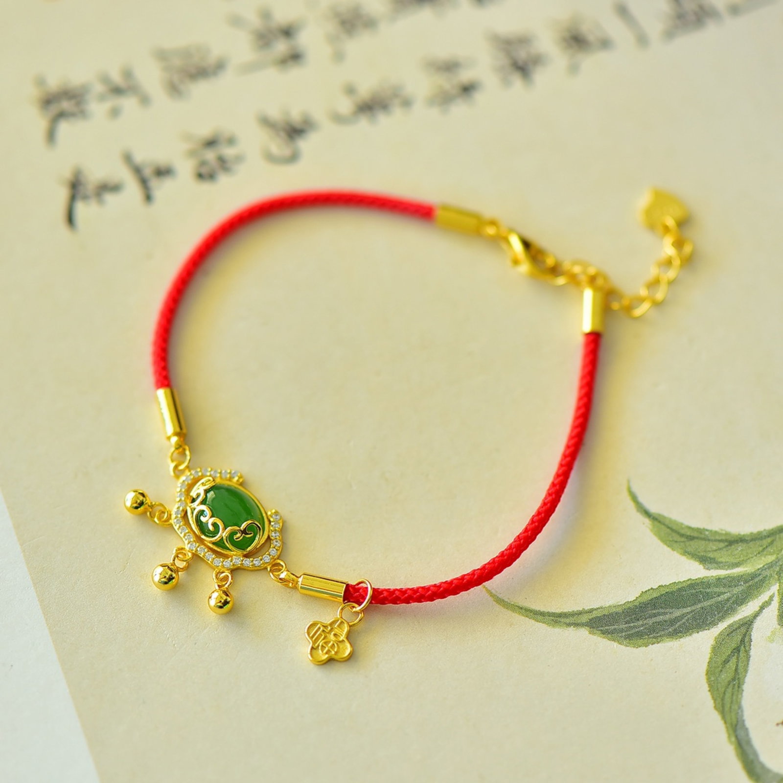 An Exquisite Sterling Silver-Gold Plated Inlaid Jasper Bracelets,Inlaid Diamond - 2