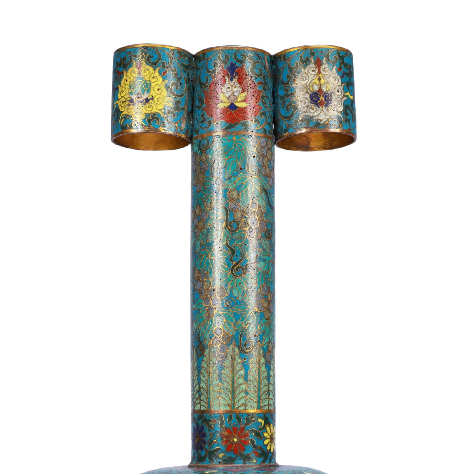 A Huge Cloisonne Lotus and Grapes Pattern Double-Ears Vase - 2