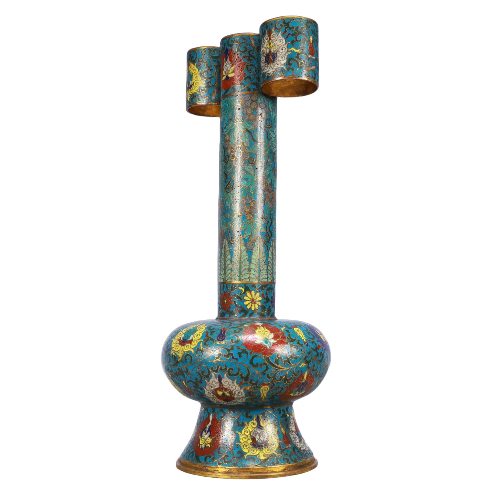 A Huge Cloisonne Lotus and Grapes Pattern Double-Ears Vase - 4