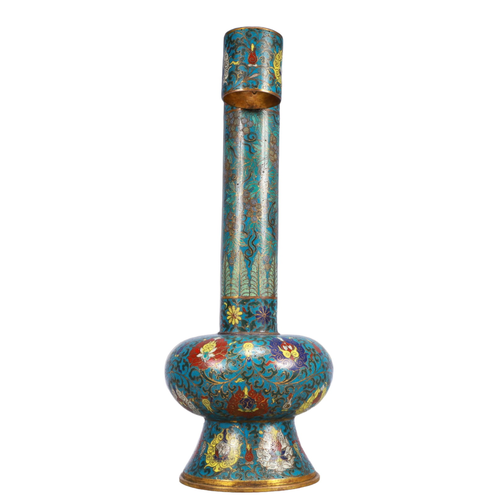 A Huge Cloisonne Lotus and Grapes Pattern Double-Ears Vase - 5