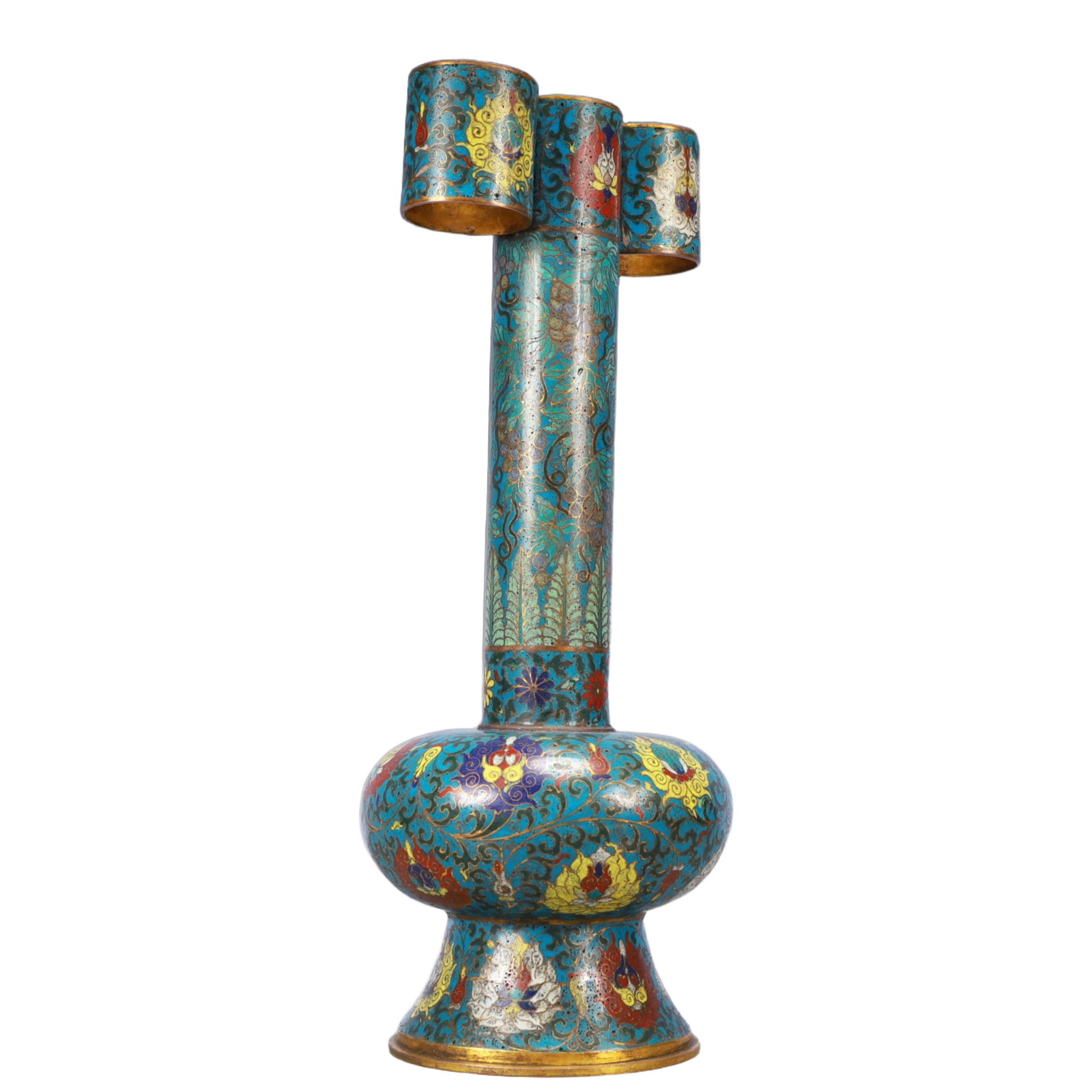 A Huge Cloisonne Lotus and Grapes Pattern Double-Ears Vase - 6