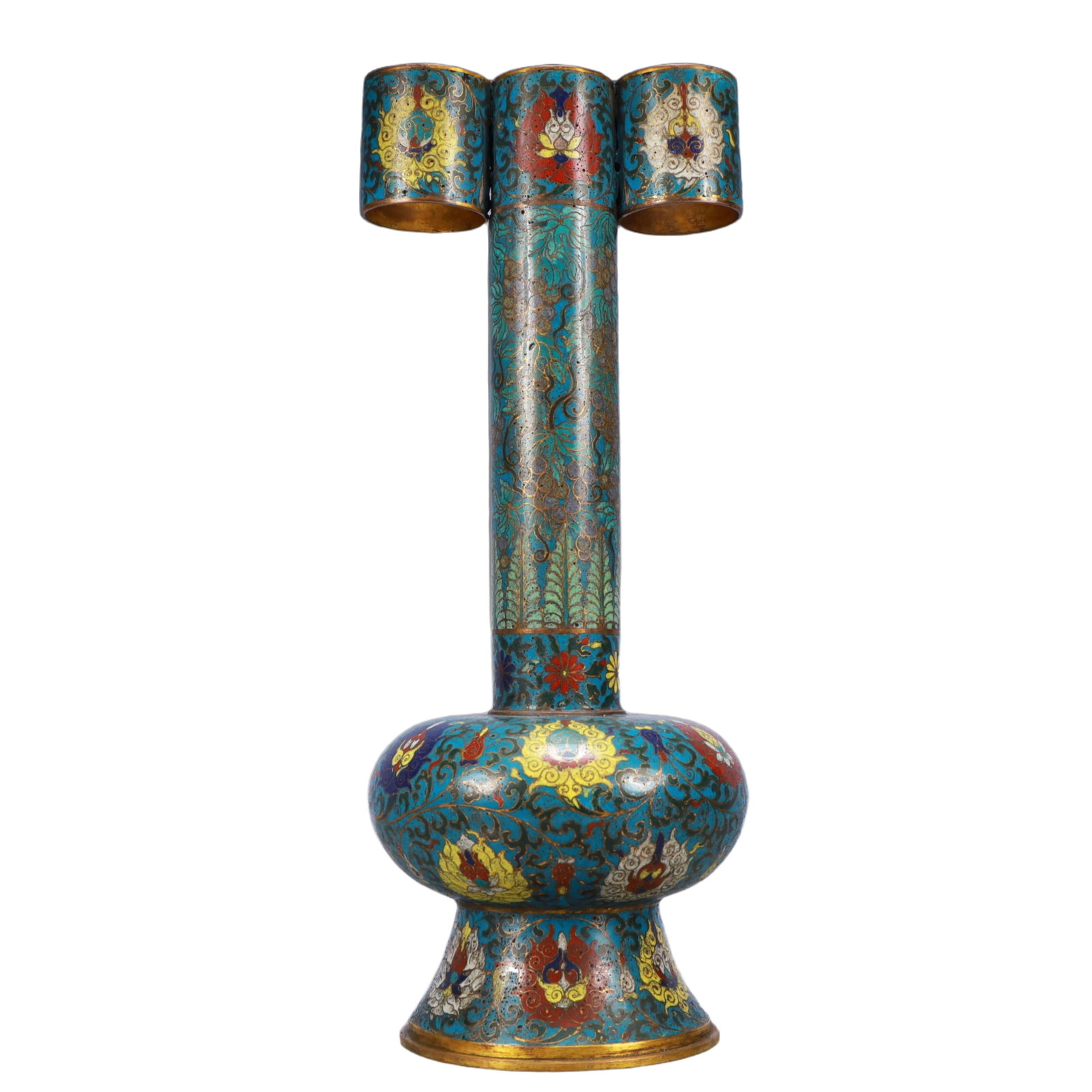 A Huge Cloisonne Lotus and Grapes Pattern Double-Ears Vase - 7