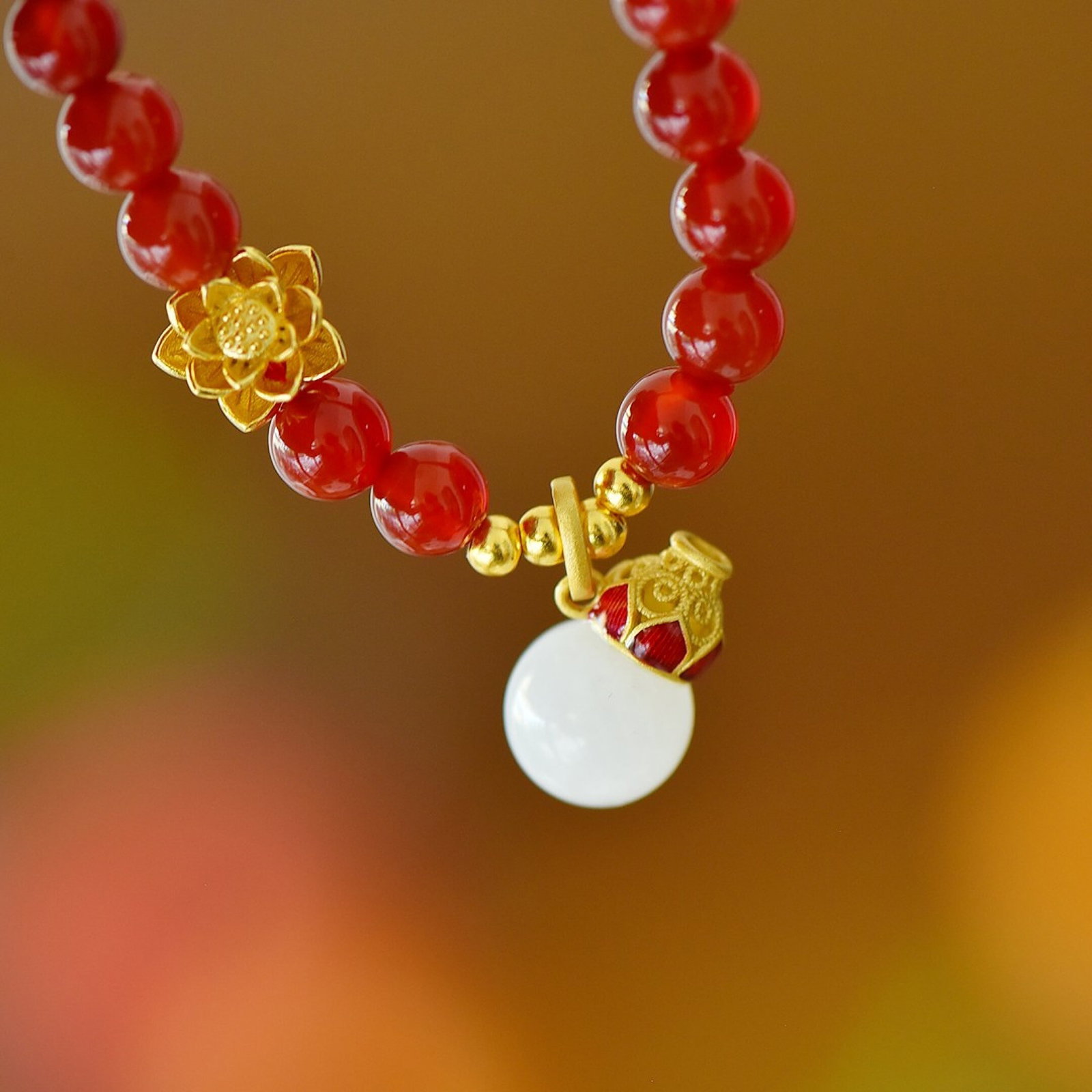 An Exquisite Sterling Silver-Gold Plated Inlaid Agate Bracelet,Inlaid White Jade - 5