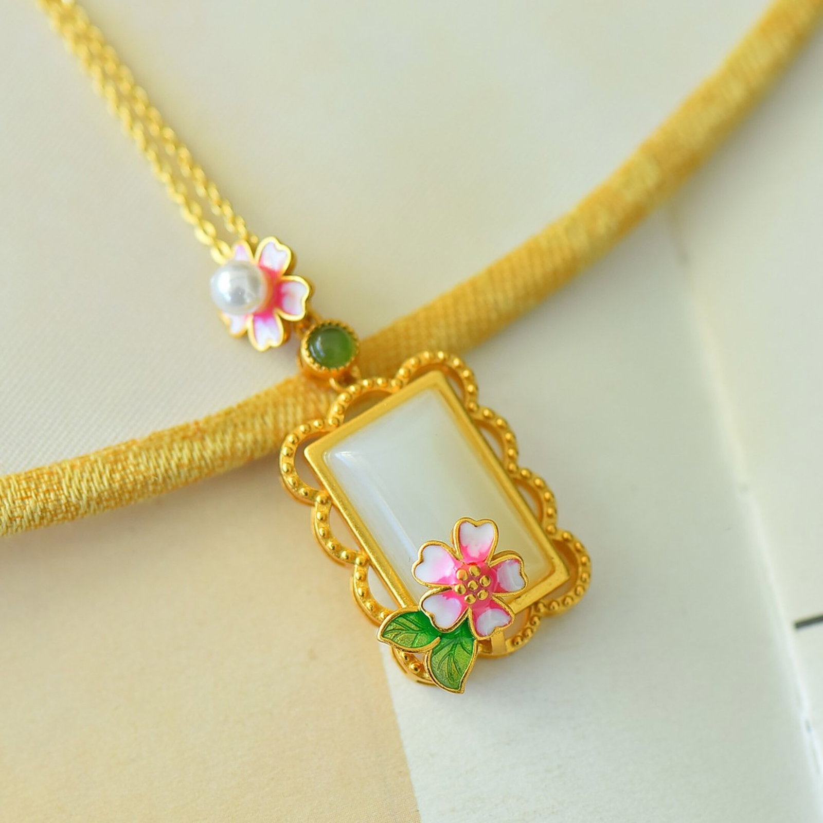 An Exquisite Sterling Silver-Gold Plated Inlaid White Jade Pendant - 2