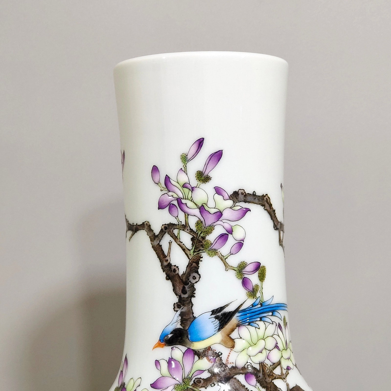 A Pair of Rare Famille-Rose Flower and Bird Pattern Vases,With Poem - 5