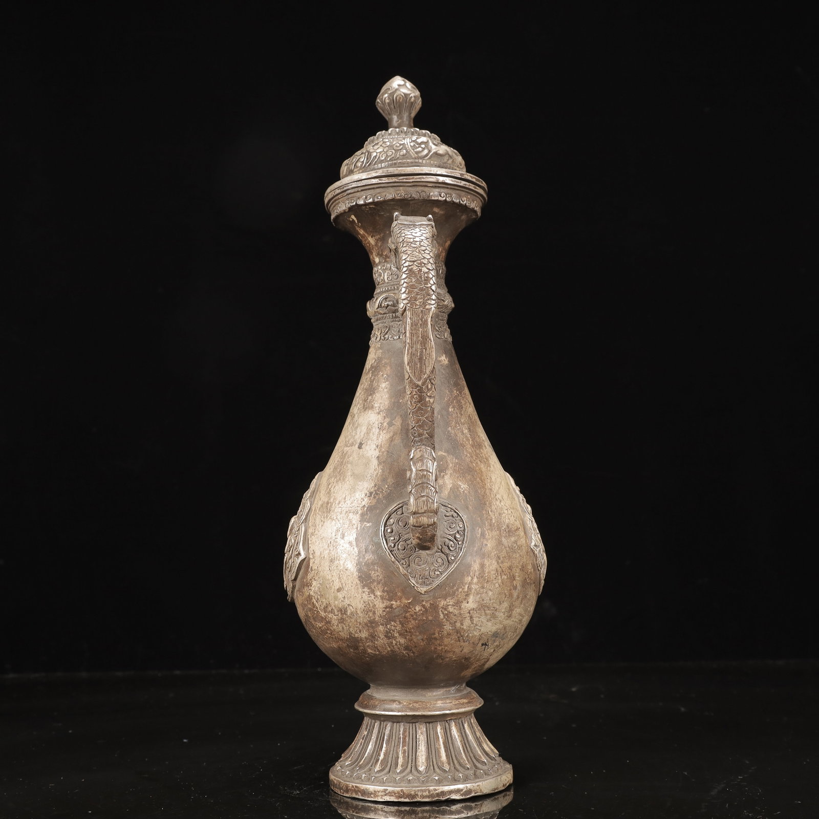 A Rare Silver-Plated Bronze Figure and Dragon Pattern Ewer - 10