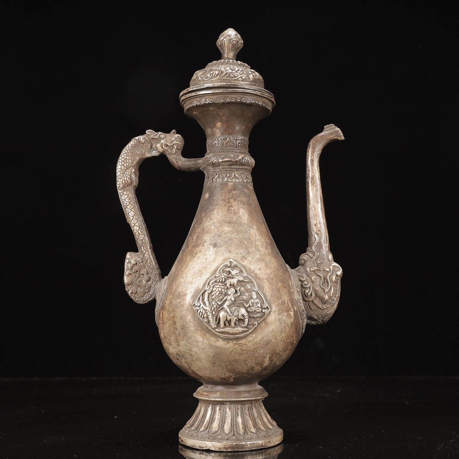 A Rare Silver-Plated Bronze Figure and Dragon Pattern Ewer (1 of 13)