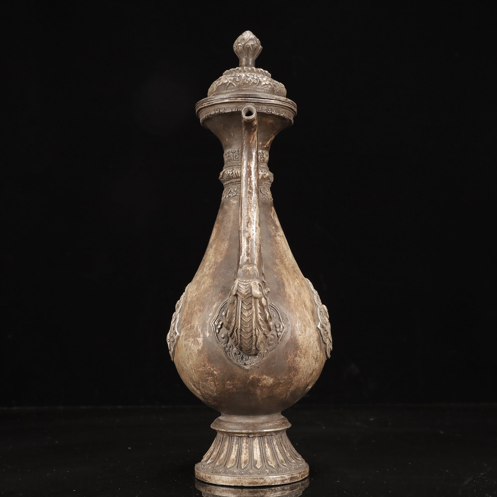 A Rare Silver-Plated Bronze Figure and Dragon Pattern Ewer - 6