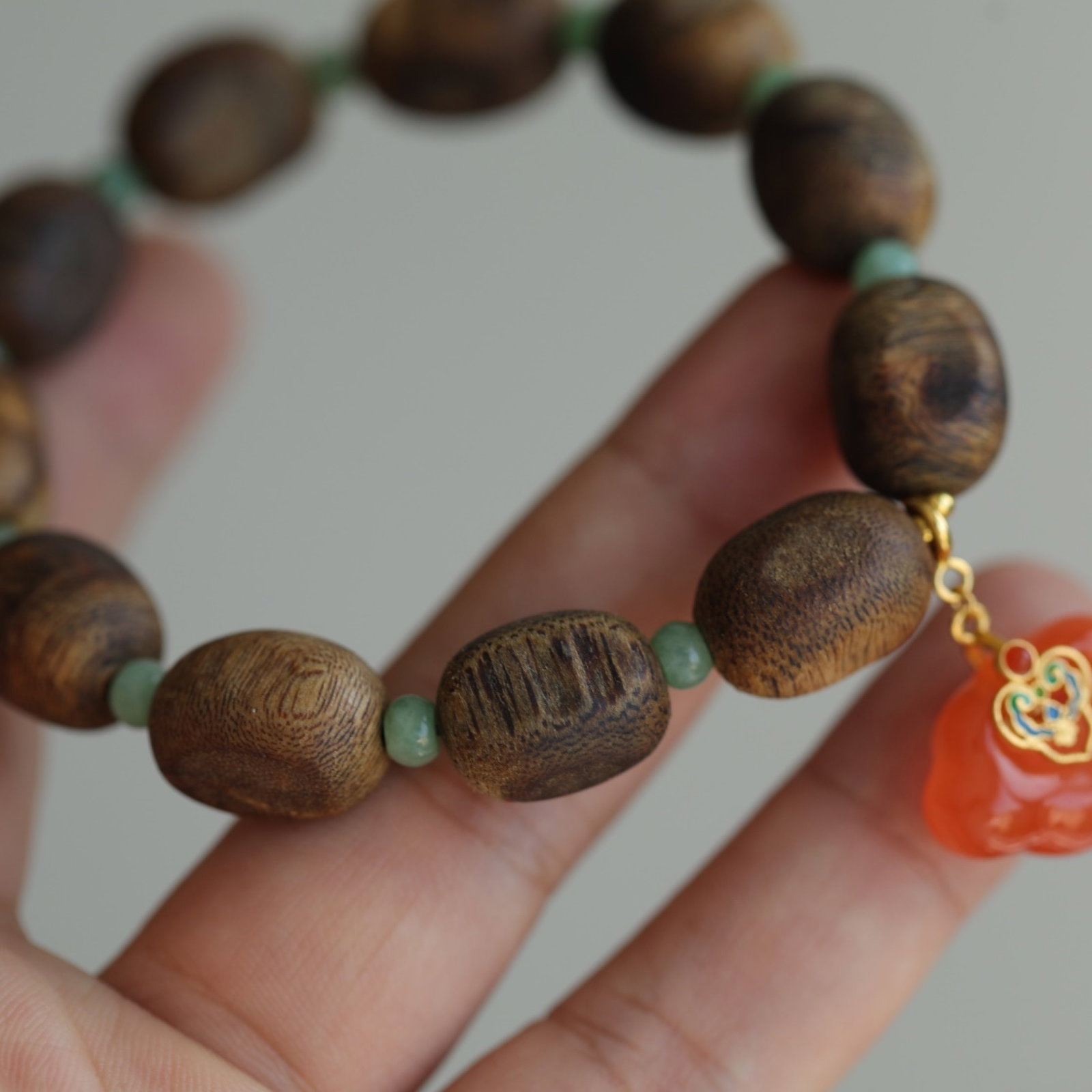 An Exquisite Eaglewood Bracelets,With Jadeite - 6