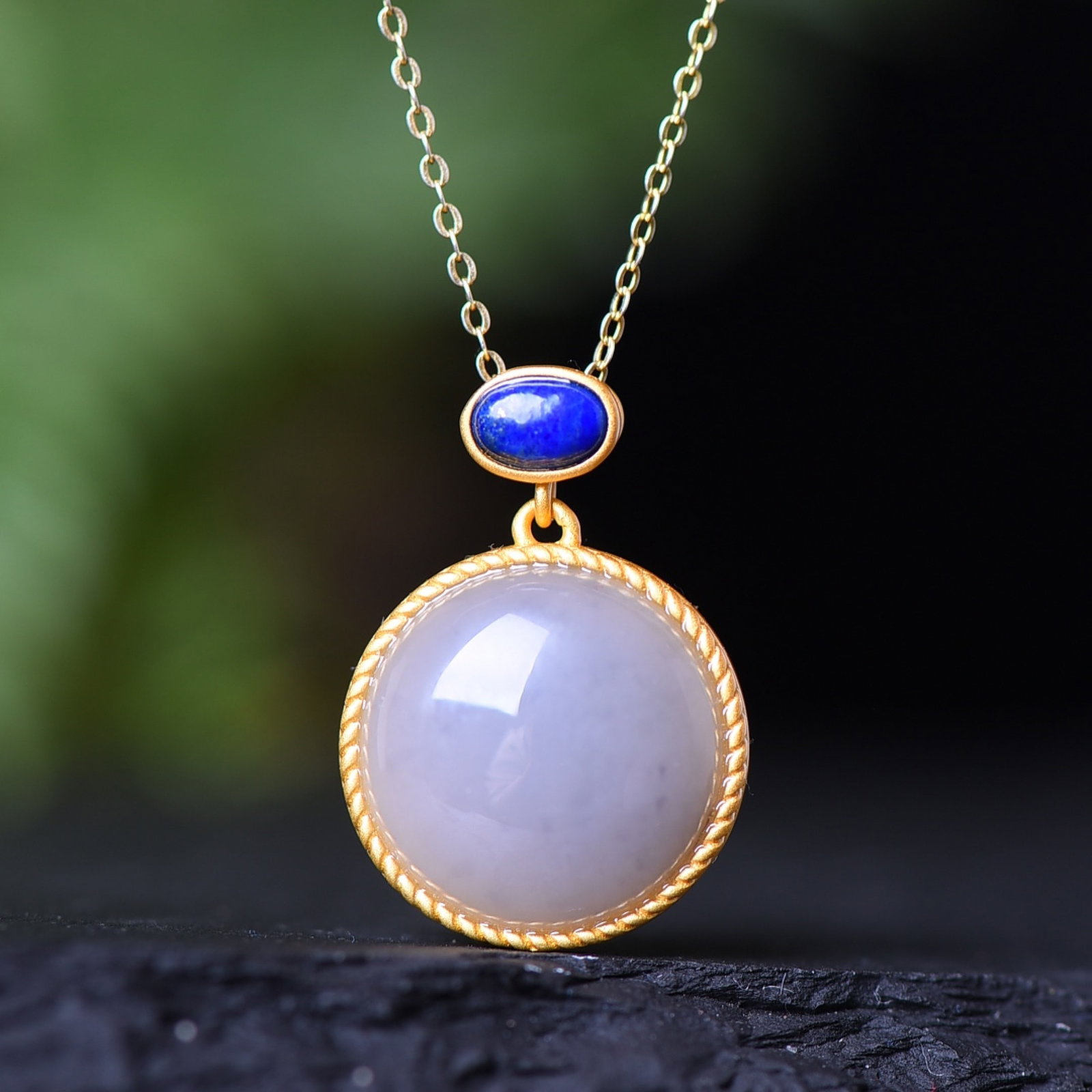 An Exquisite Sterling Silver-Gold Plated Inlaid White Jade Pendant - 2