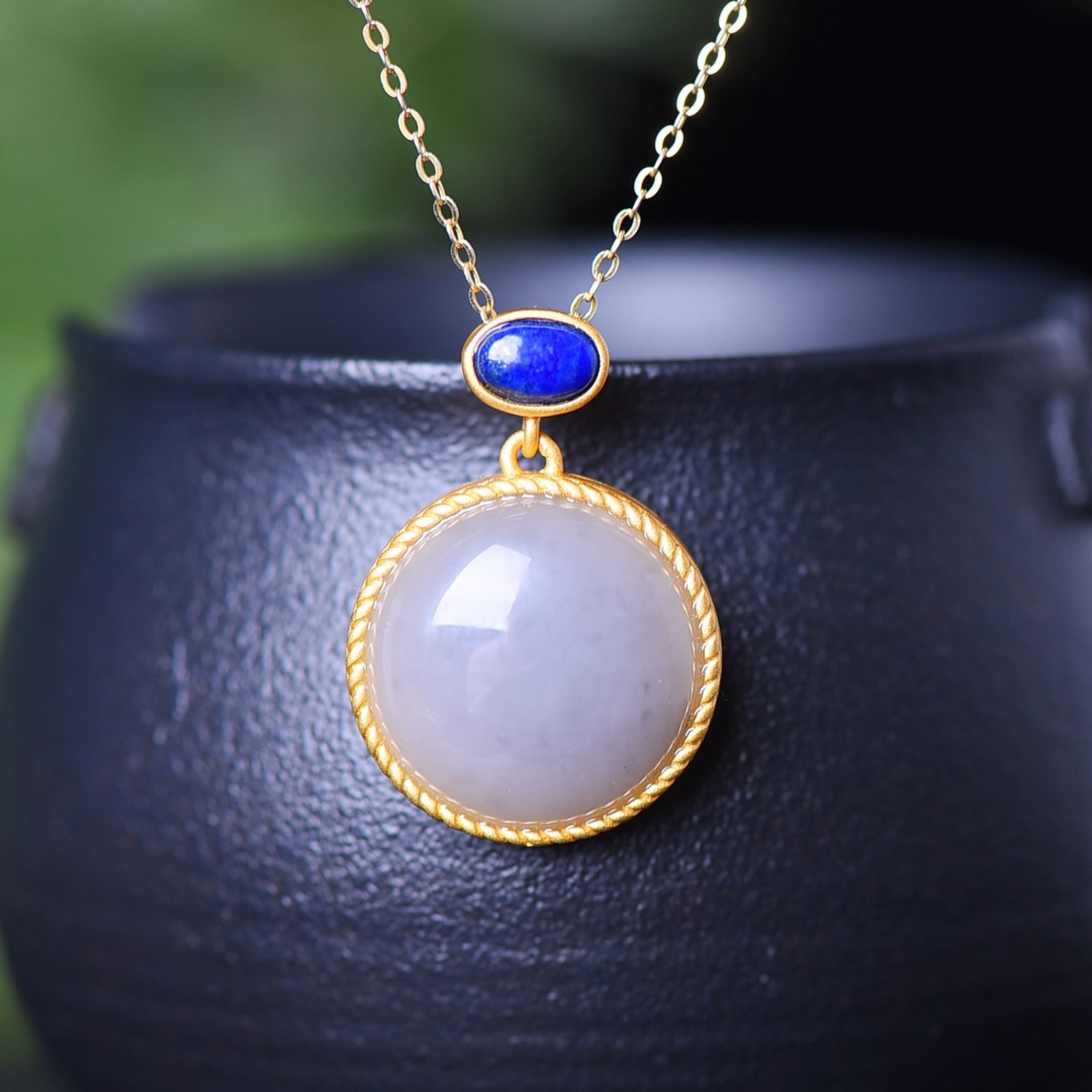 An Exquisite Sterling Silver-Gold Plated Inlaid White Jade Pendant - 3