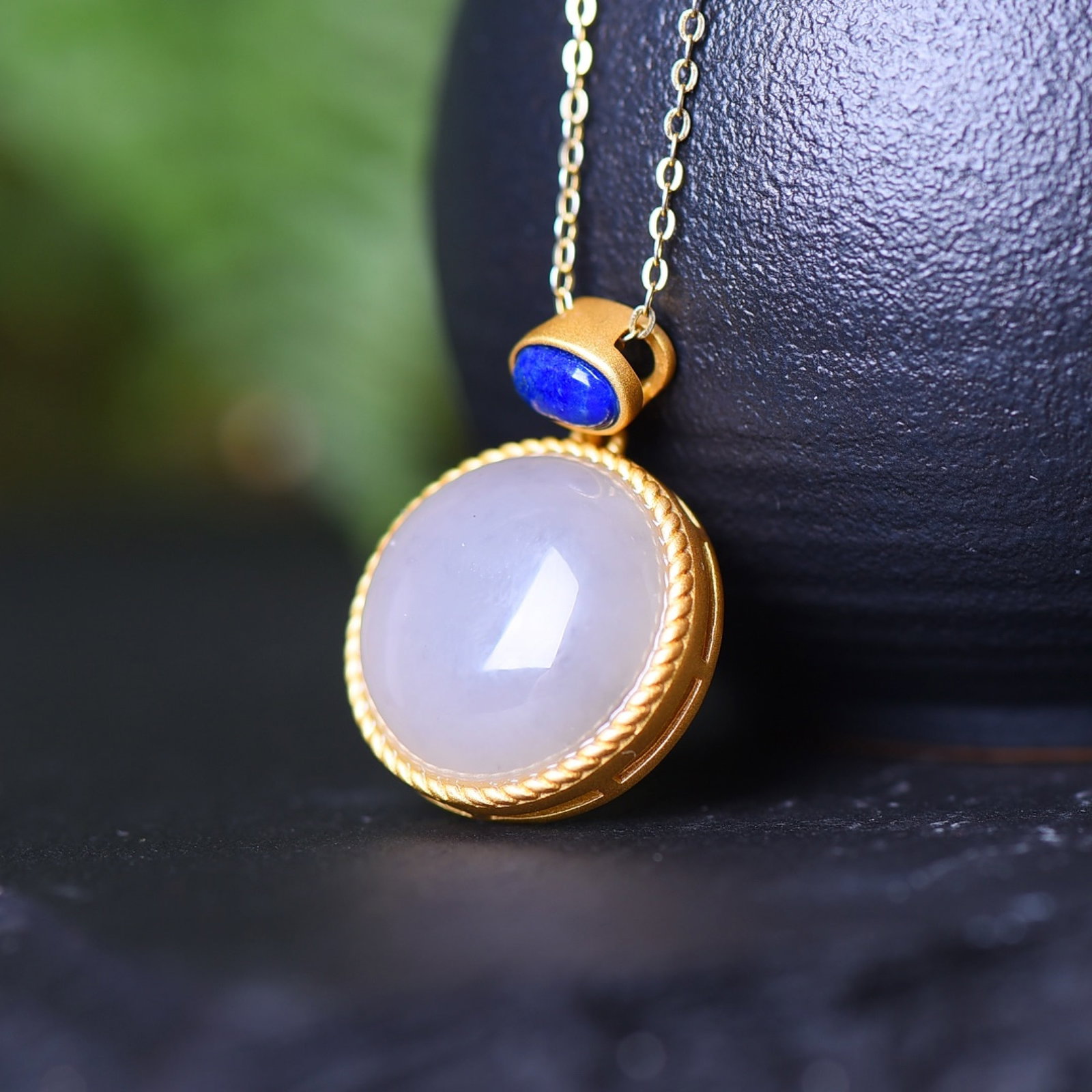 An Exquisite Sterling Silver-Gold Plated Inlaid White Jade Pendant - 4