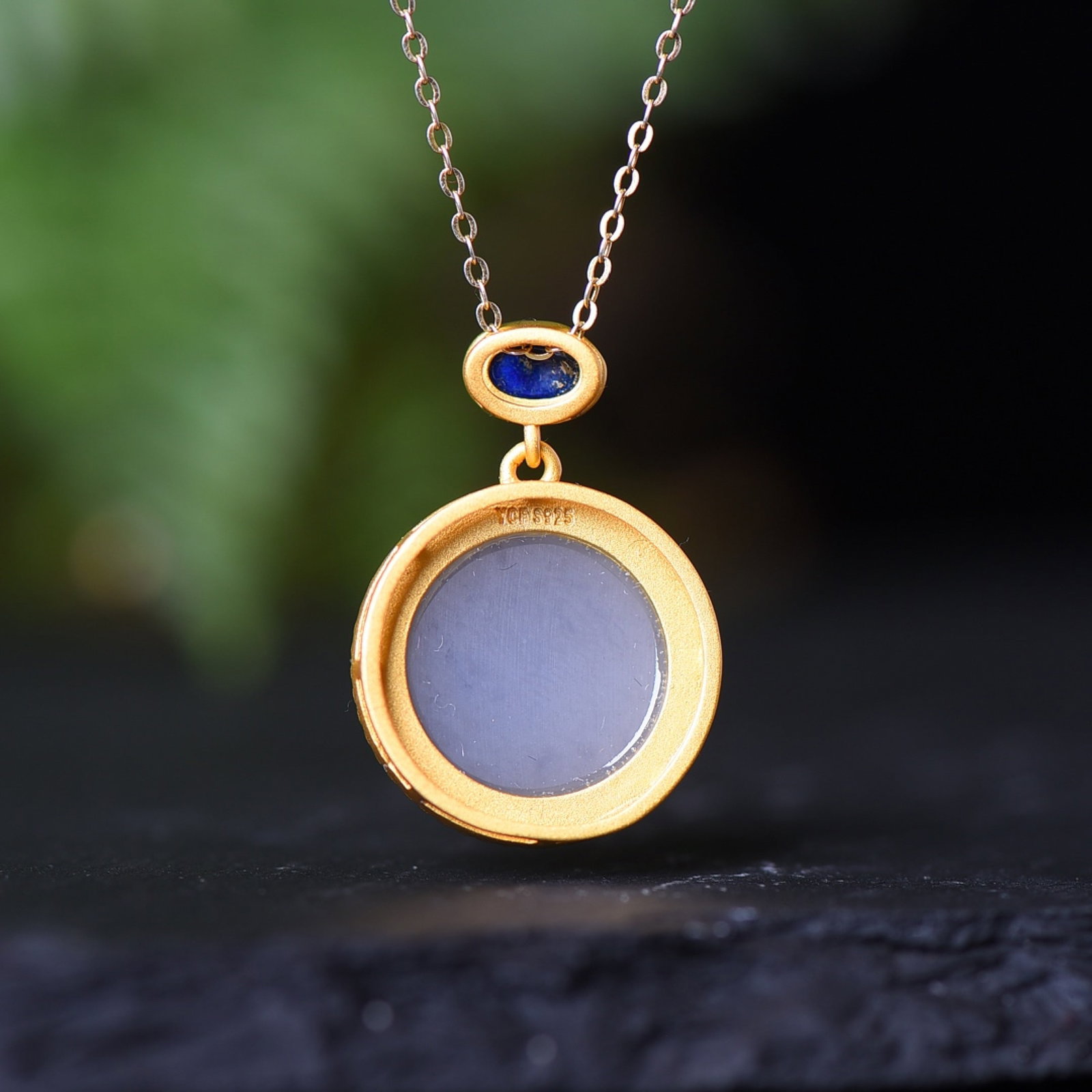An Exquisite Sterling Silver-Gold Plated Inlaid White Jade Pendant - 5