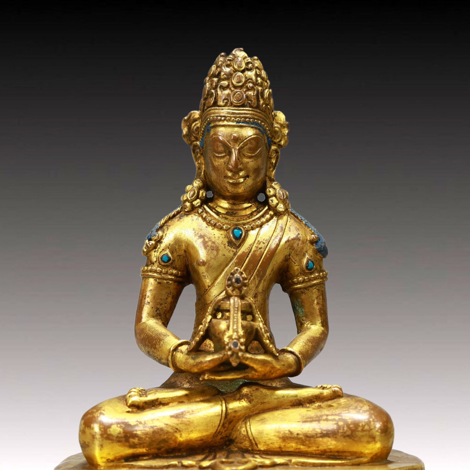 A Solemn Gilt Bronze Statue of Amitayus,Inlaid Turquoise - 2