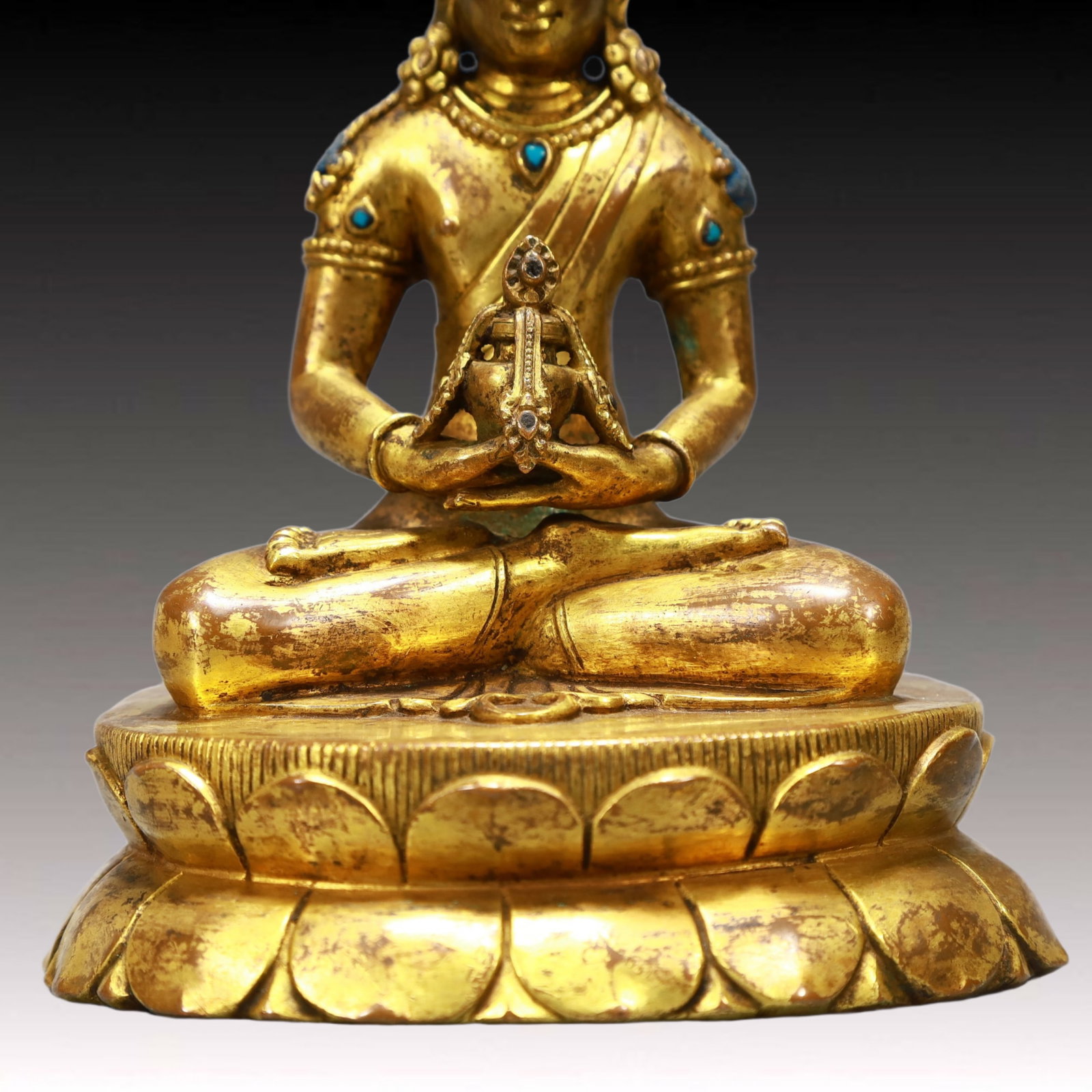 A Solemn Gilt Bronze Statue of Amitayus,Inlaid Turquoise - 3