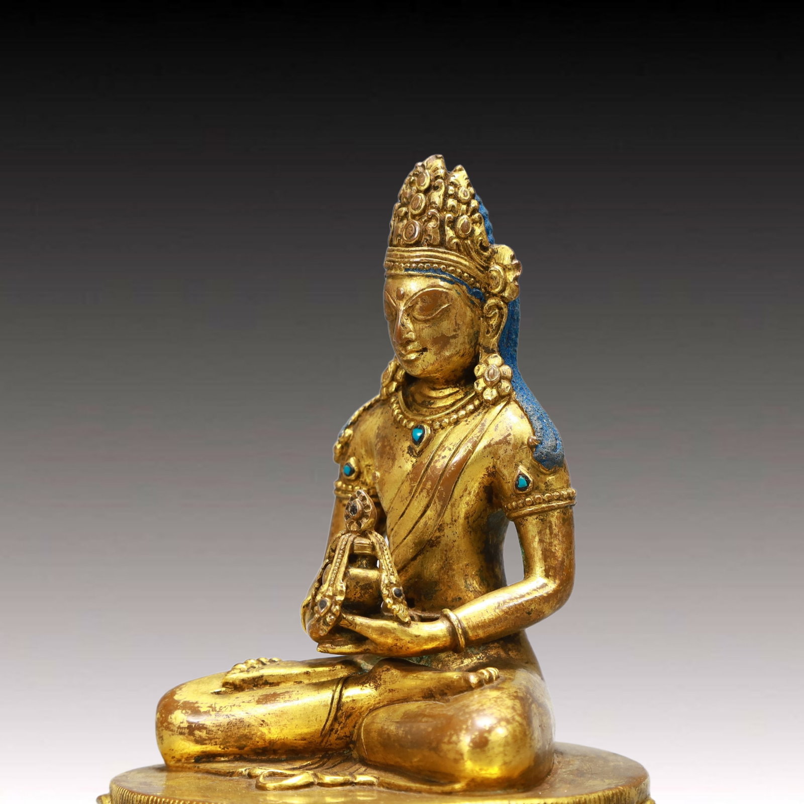 A Solemn Gilt Bronze Statue of Amitayus,Inlaid Turquoise - 5