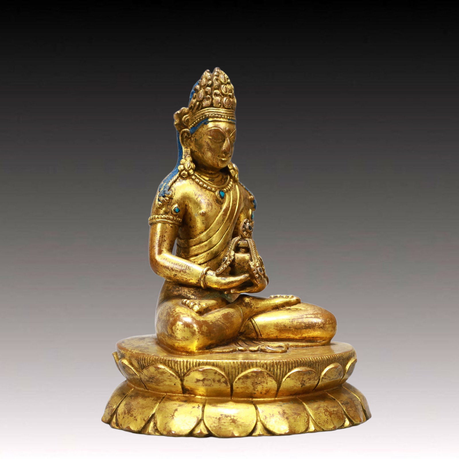 A Solemn Gilt Bronze Statue of Amitayus,Inlaid Turquoise - 6