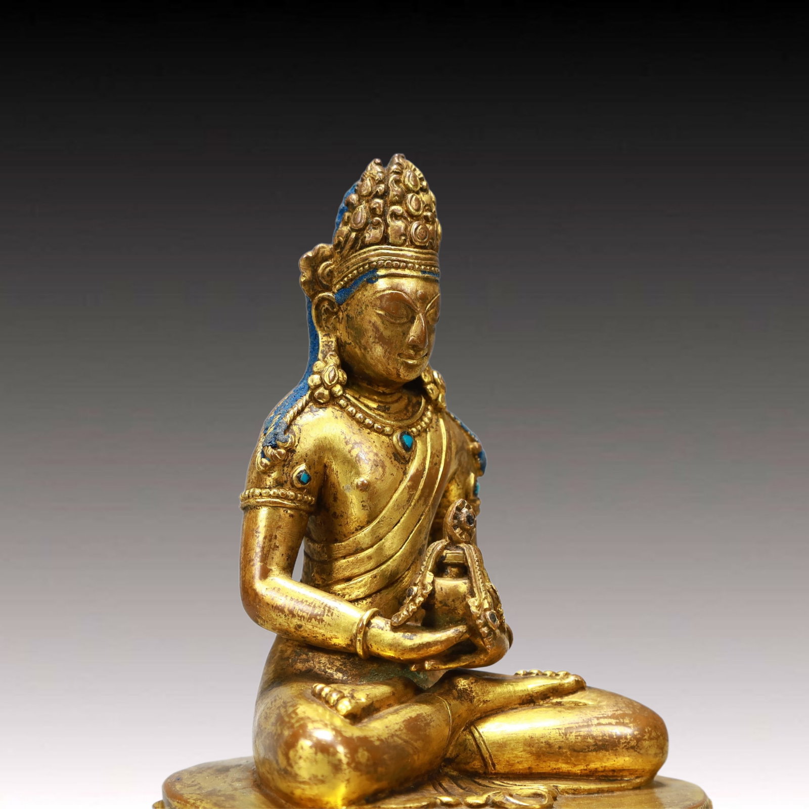 A Solemn Gilt Bronze Statue of Amitayus,Inlaid Turquoise - 7
