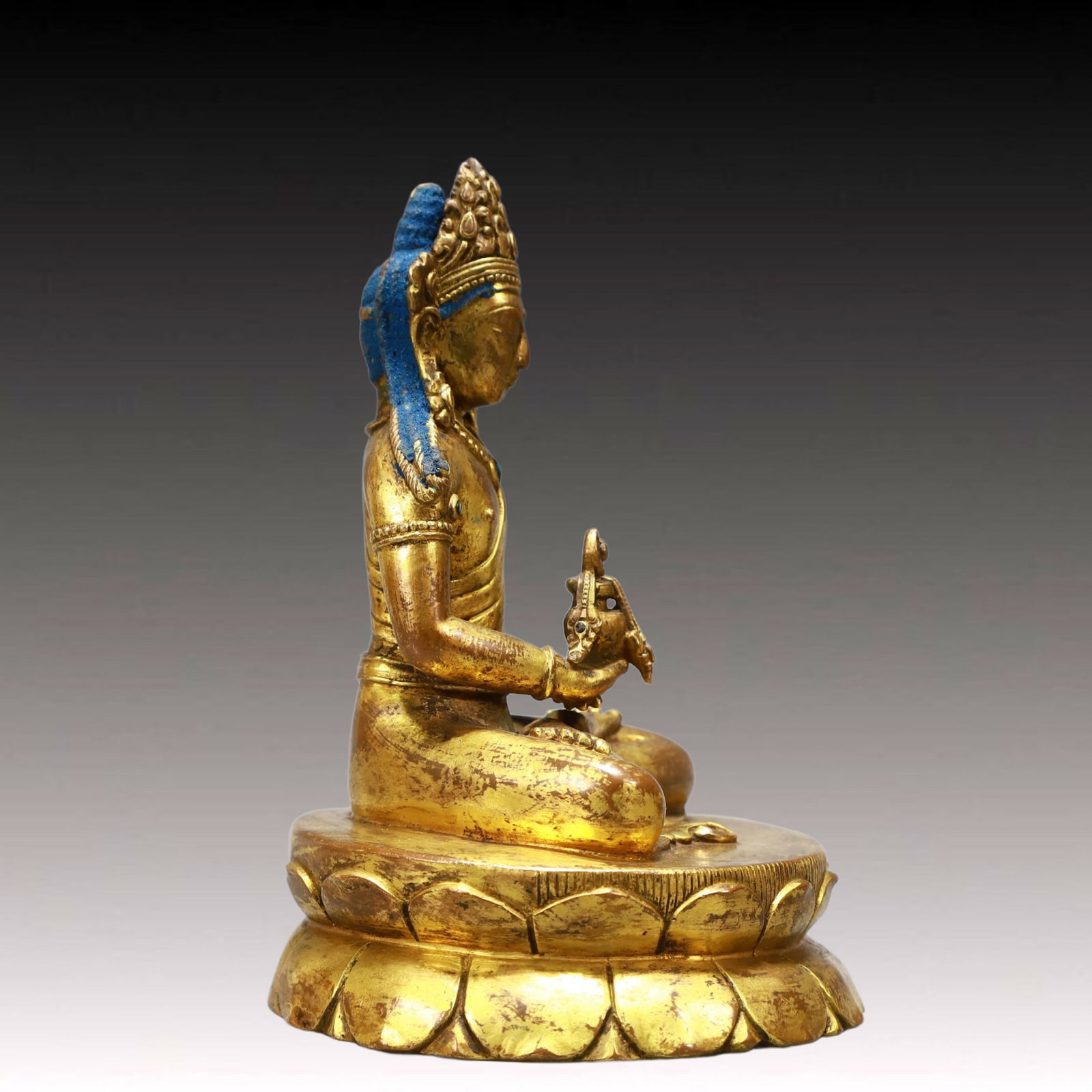 A Solemn Gilt Bronze Statue of Amitayus,Inlaid Turquoise - 8
