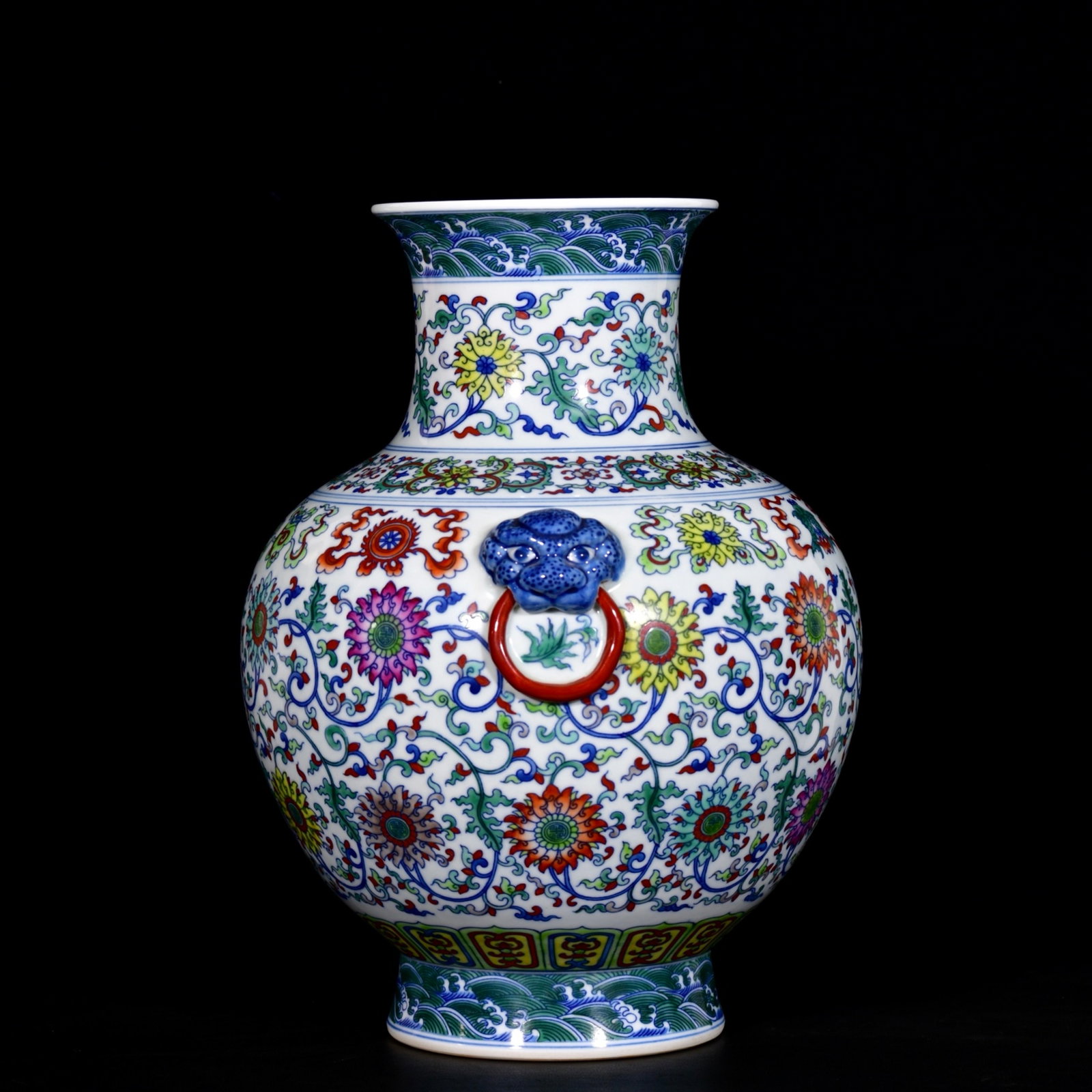 A Rare Doucai Lotus and Eight Treasures Pattern Beast-Ears Vase - 3