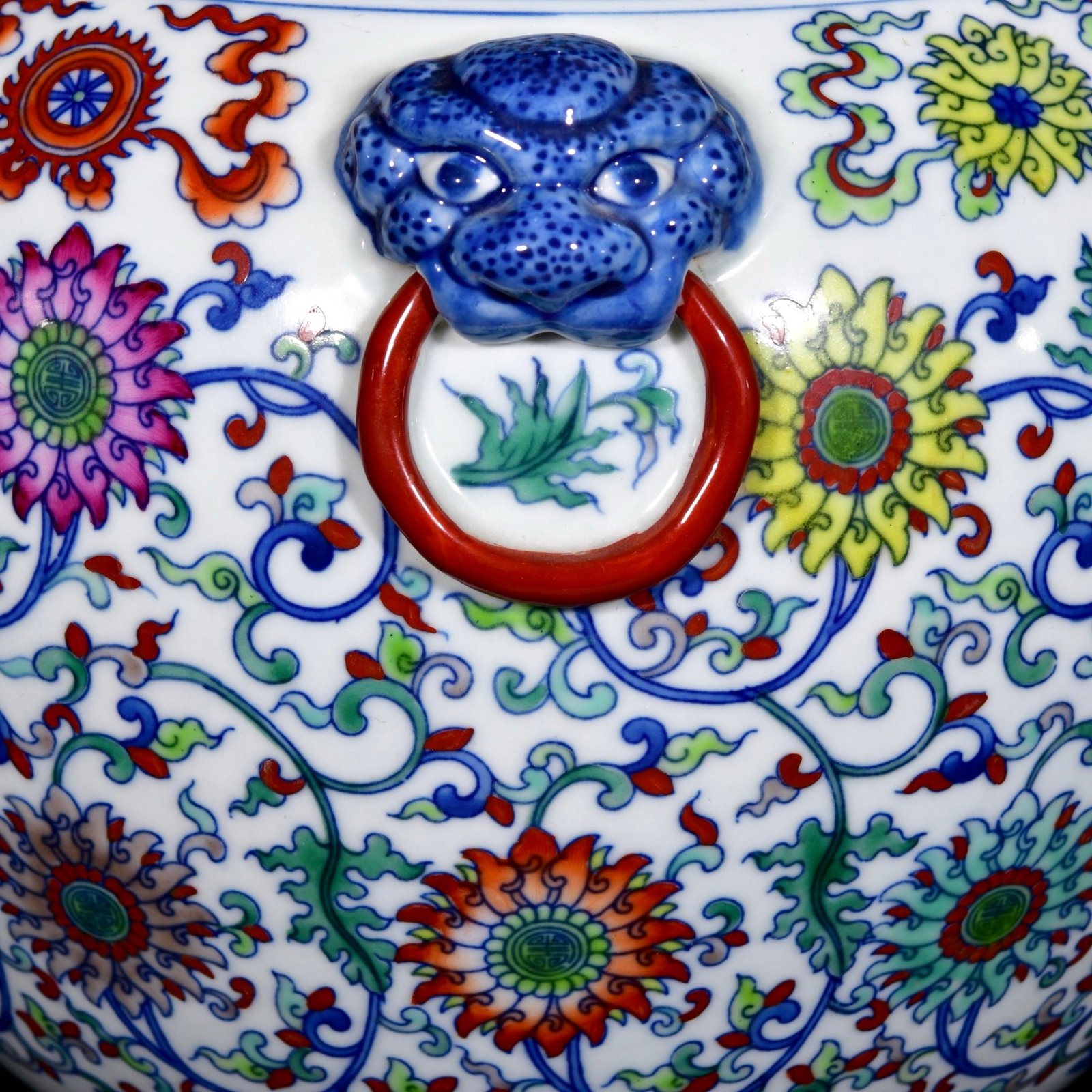 A Rare Doucai Lotus and Eight Treasures Pattern Beast-Ears Vase - 4