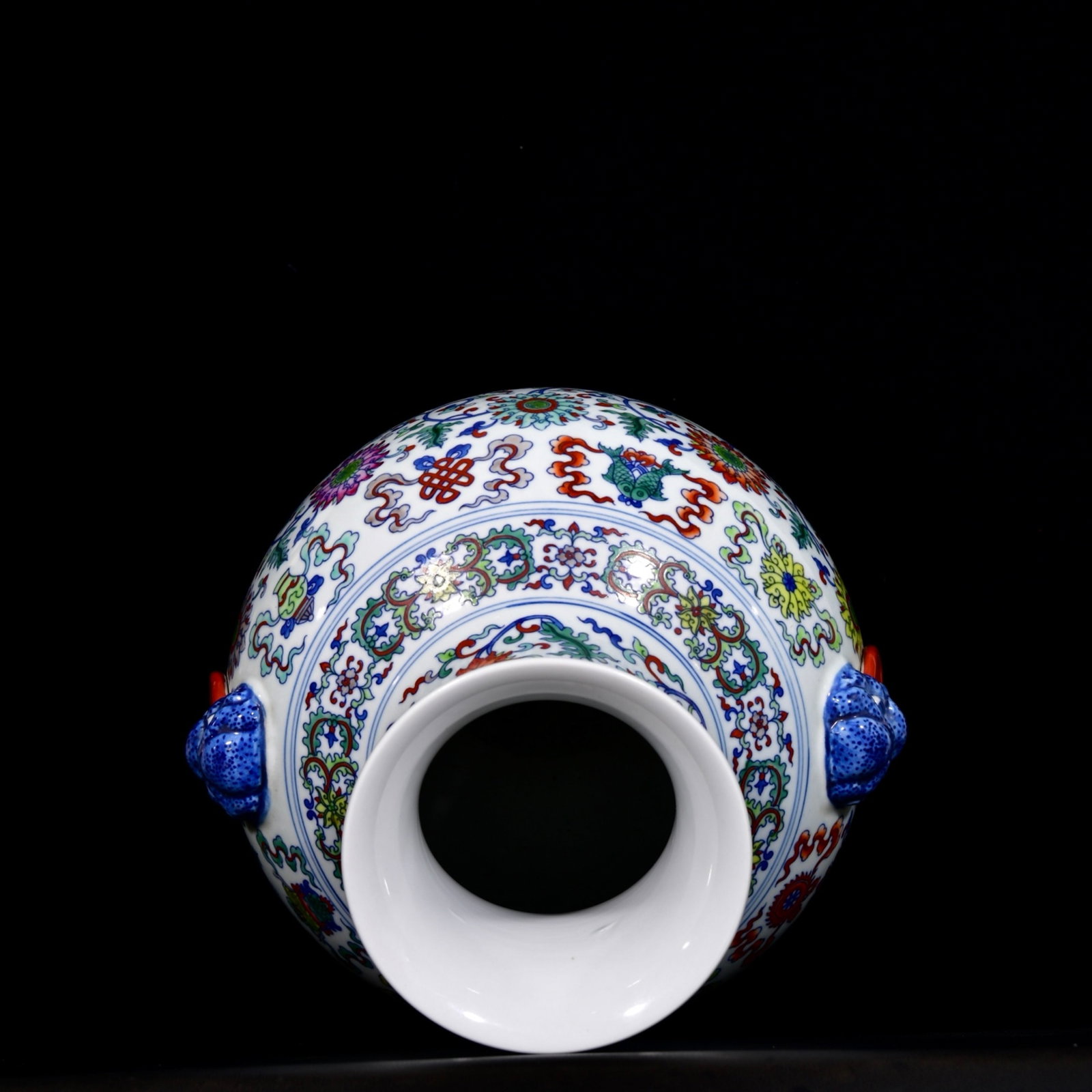 A Rare Doucai Lotus and Eight Treasures Pattern Beast-Ears Vase - 8