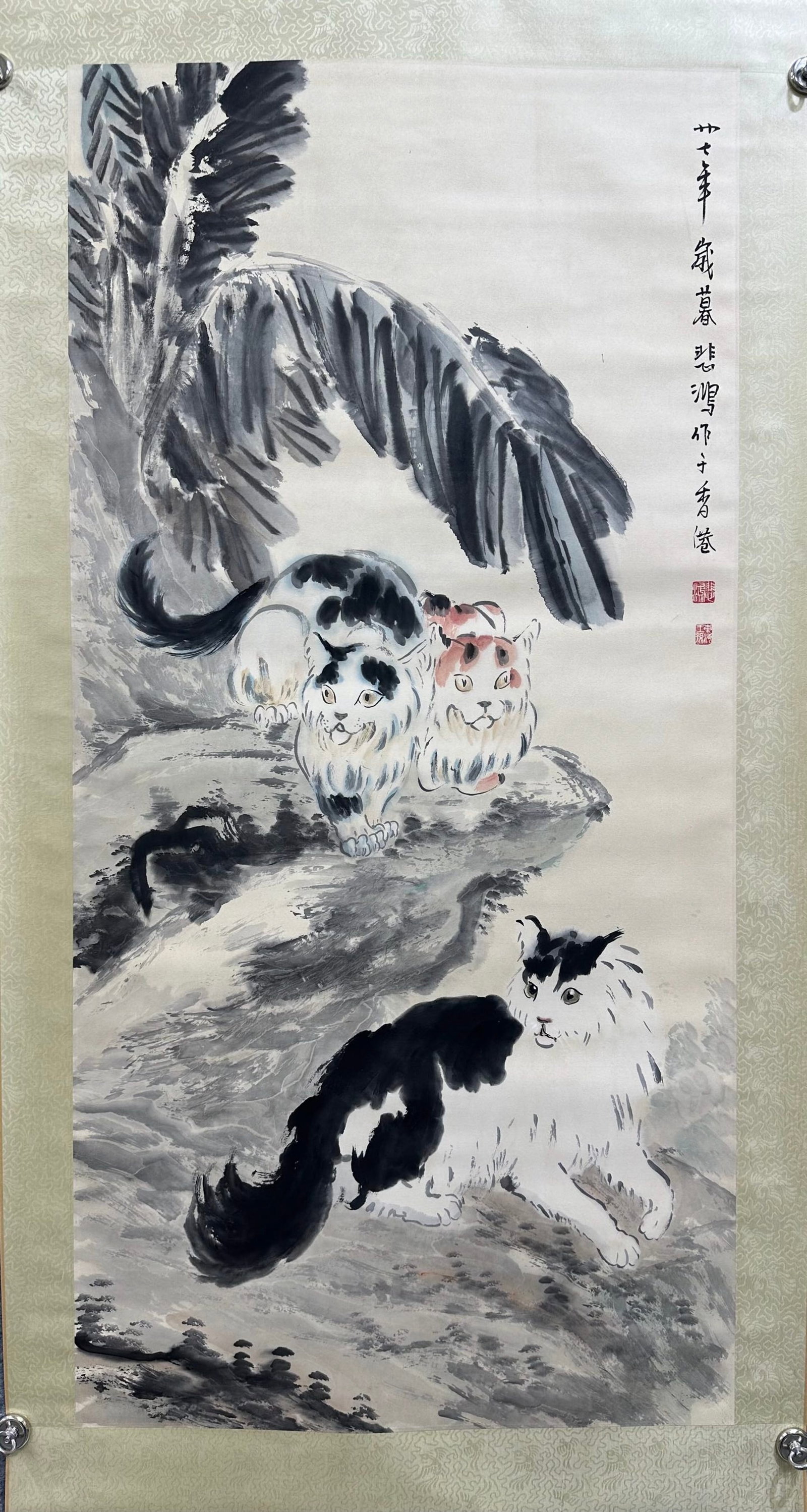A Chinese Vertical Scroll Ink Painting of Cat on Paper,Xu Beihong - 2