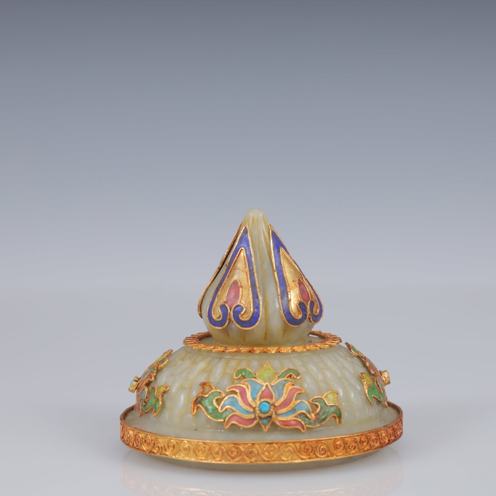 An Exquisite Filigree and Gilding Inlaid White Jade Double-Ears and Tripod Censer,Inlaid Gems - 11