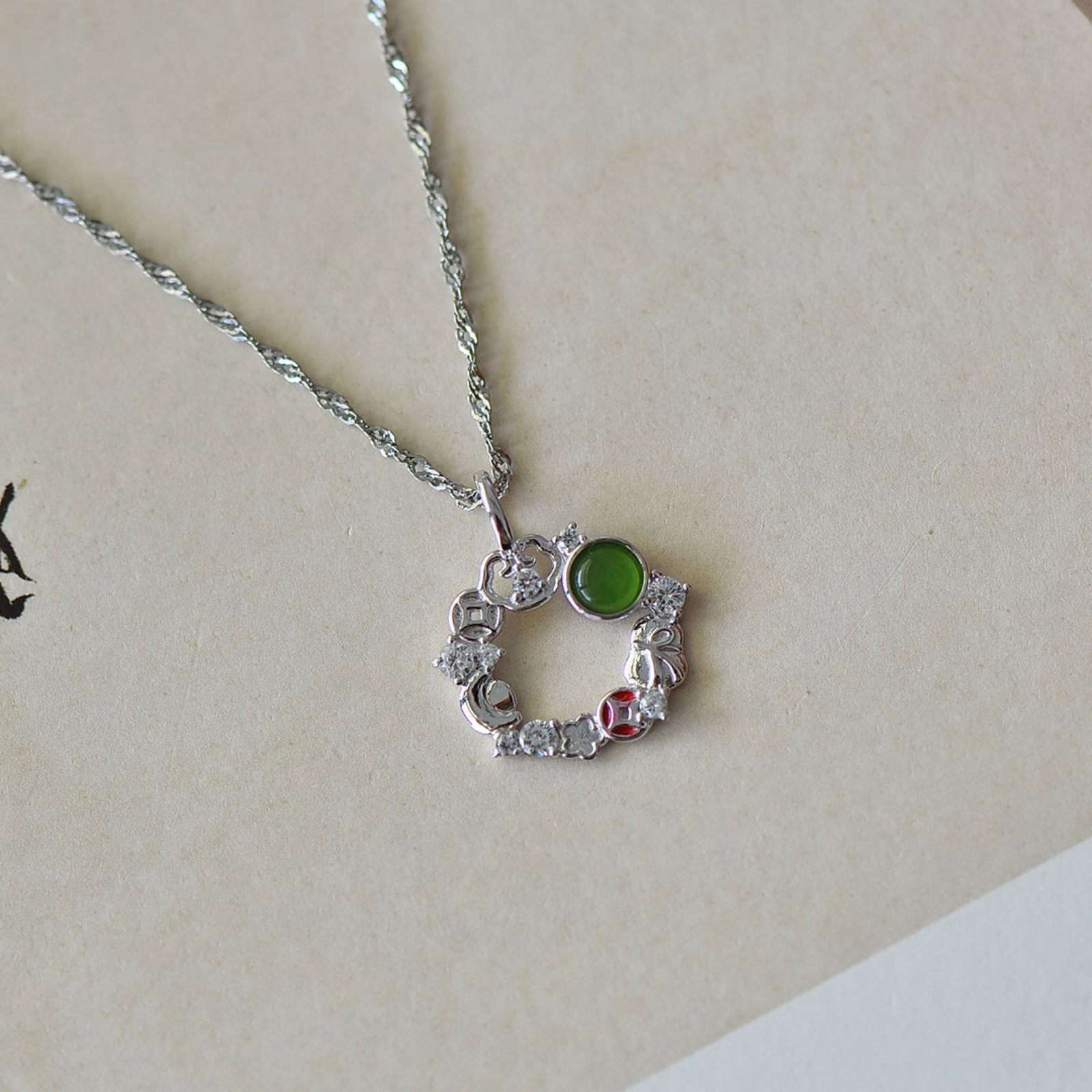 An Exquisite Sterling Silver Inlaid Jasper Pendant,Inlaid Diamond - 3