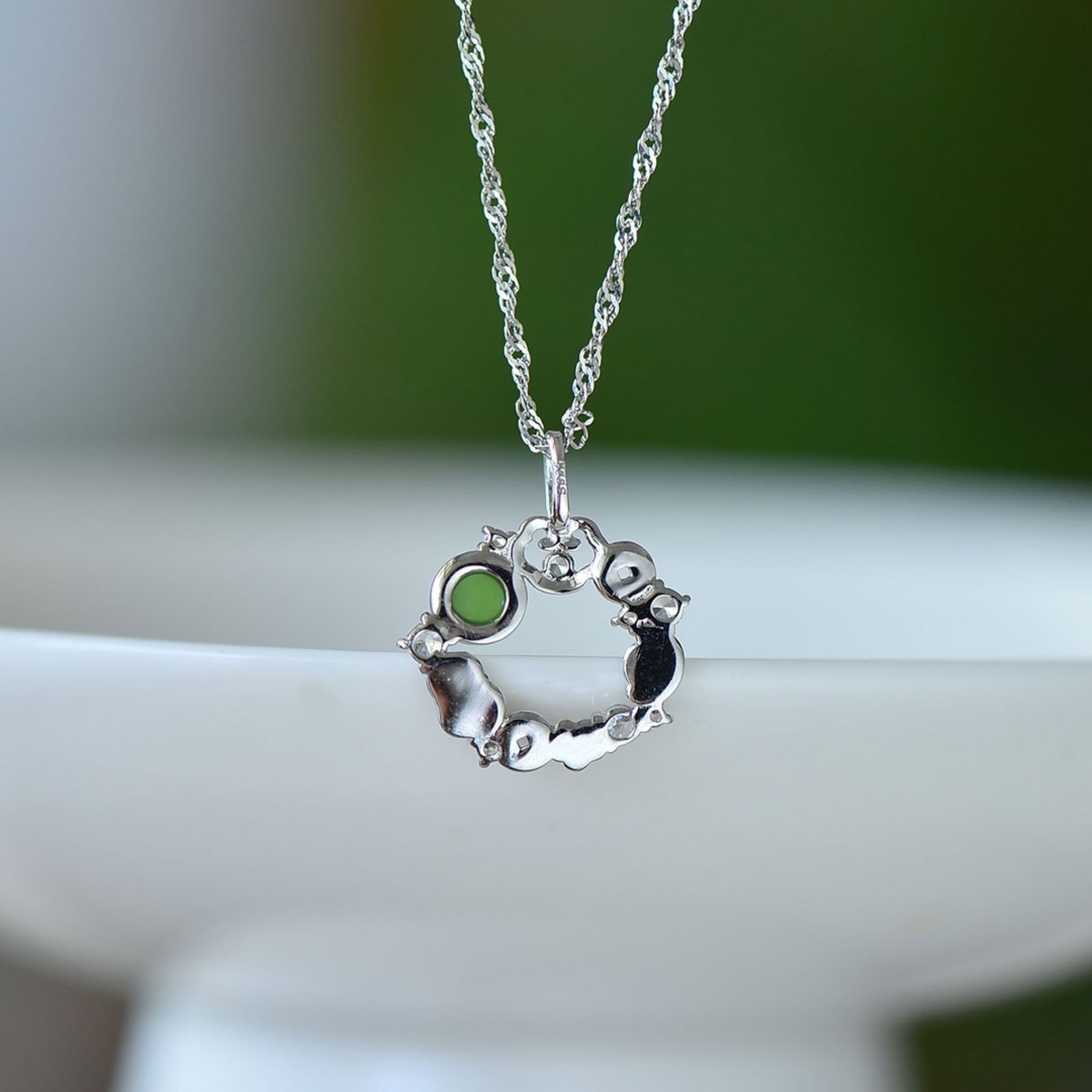 An Exquisite Sterling Silver Inlaid Jasper Pendant,Inlaid Diamond - 5