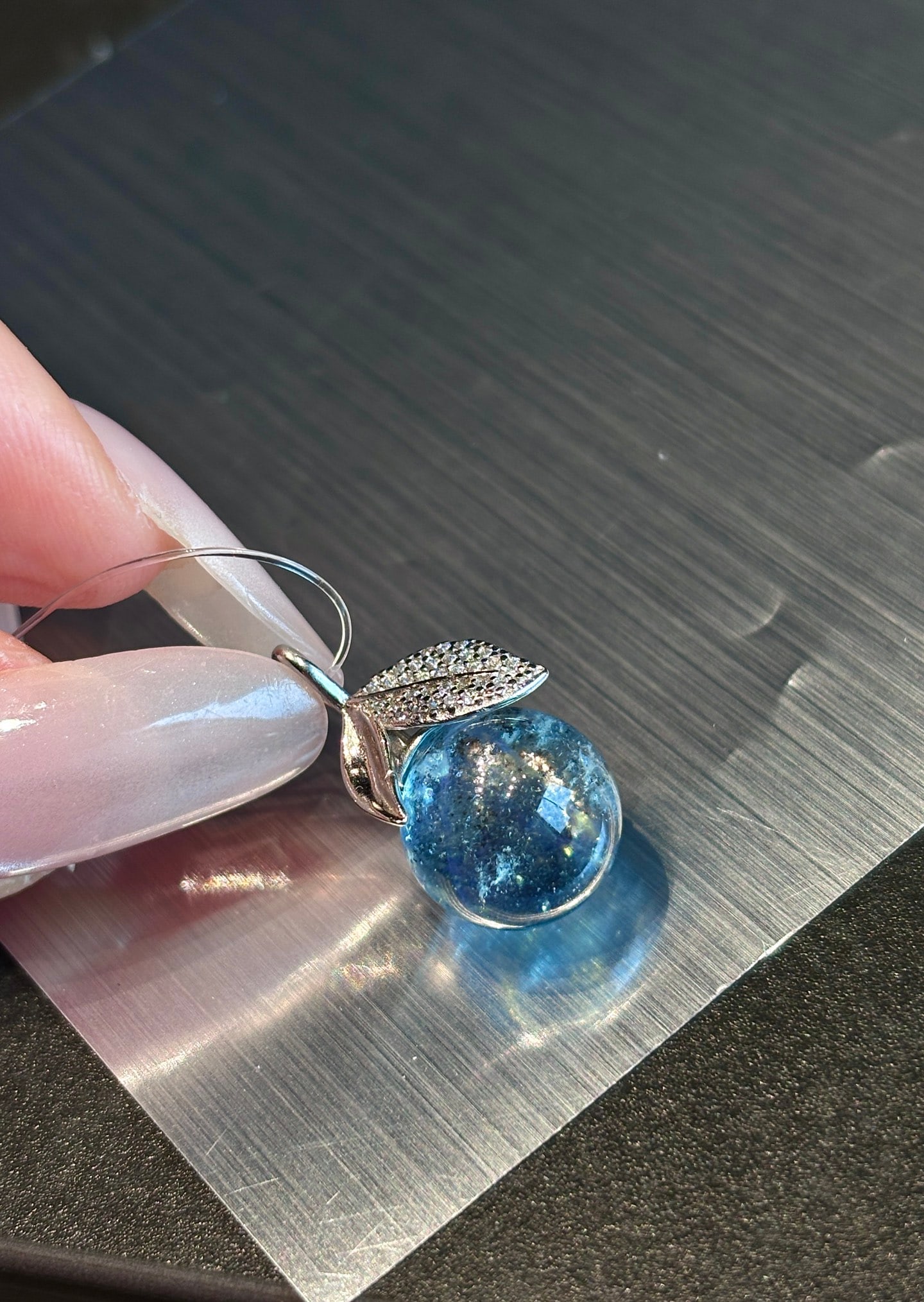 An Exquisite Sterling Silver Inlaid Aquamarine Pendant,Inlaid Gems - 4
