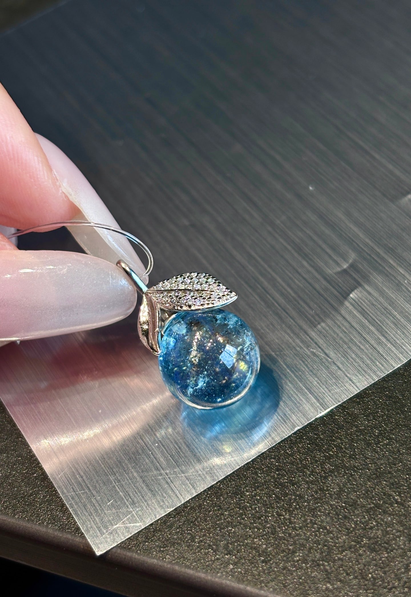 An Exquisite Sterling Silver Inlaid Aquamarine Pendant,Inlaid Gems - 5