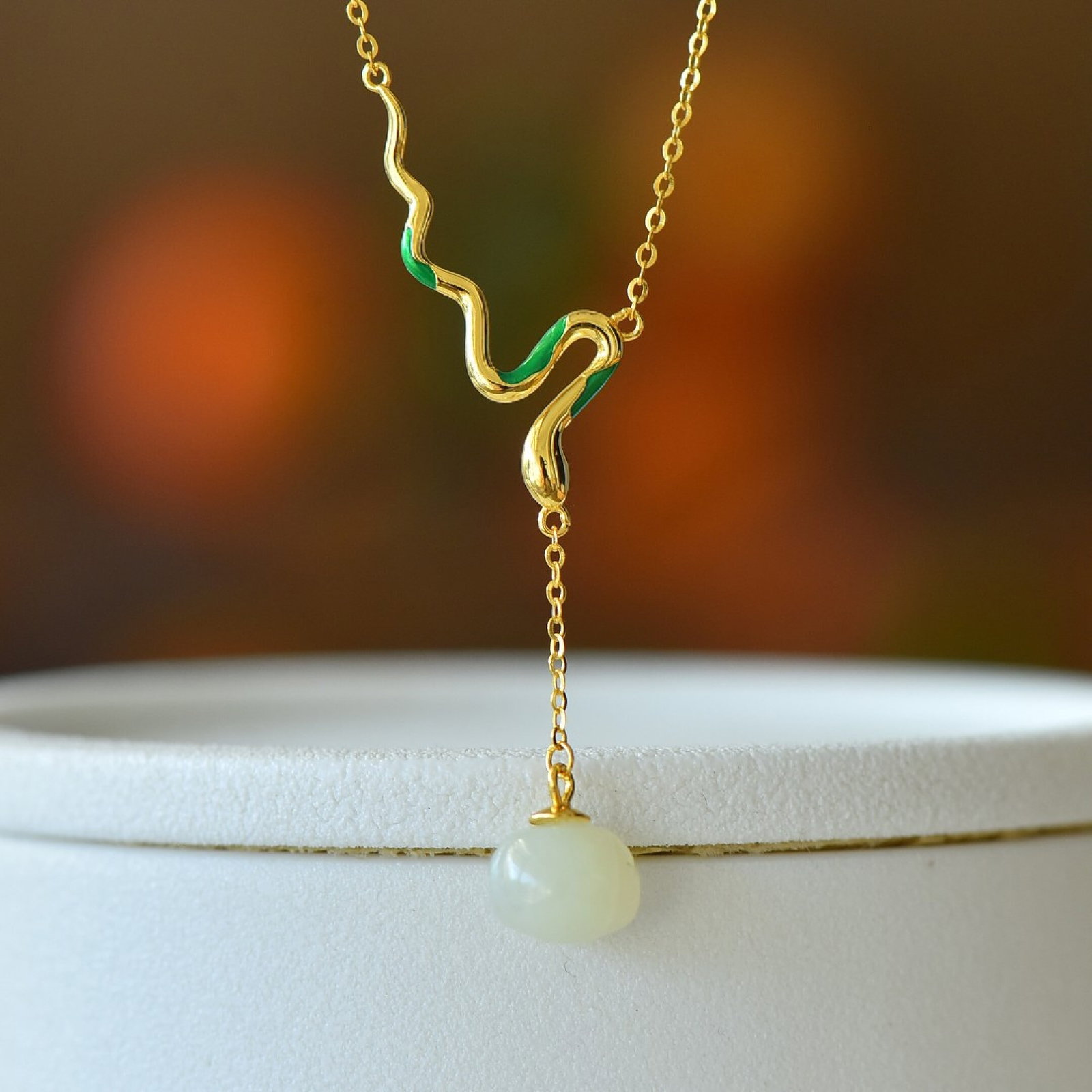 An Exquisite Sterling Silver-Gold Plated Inlaid White Jade Pendant - 2