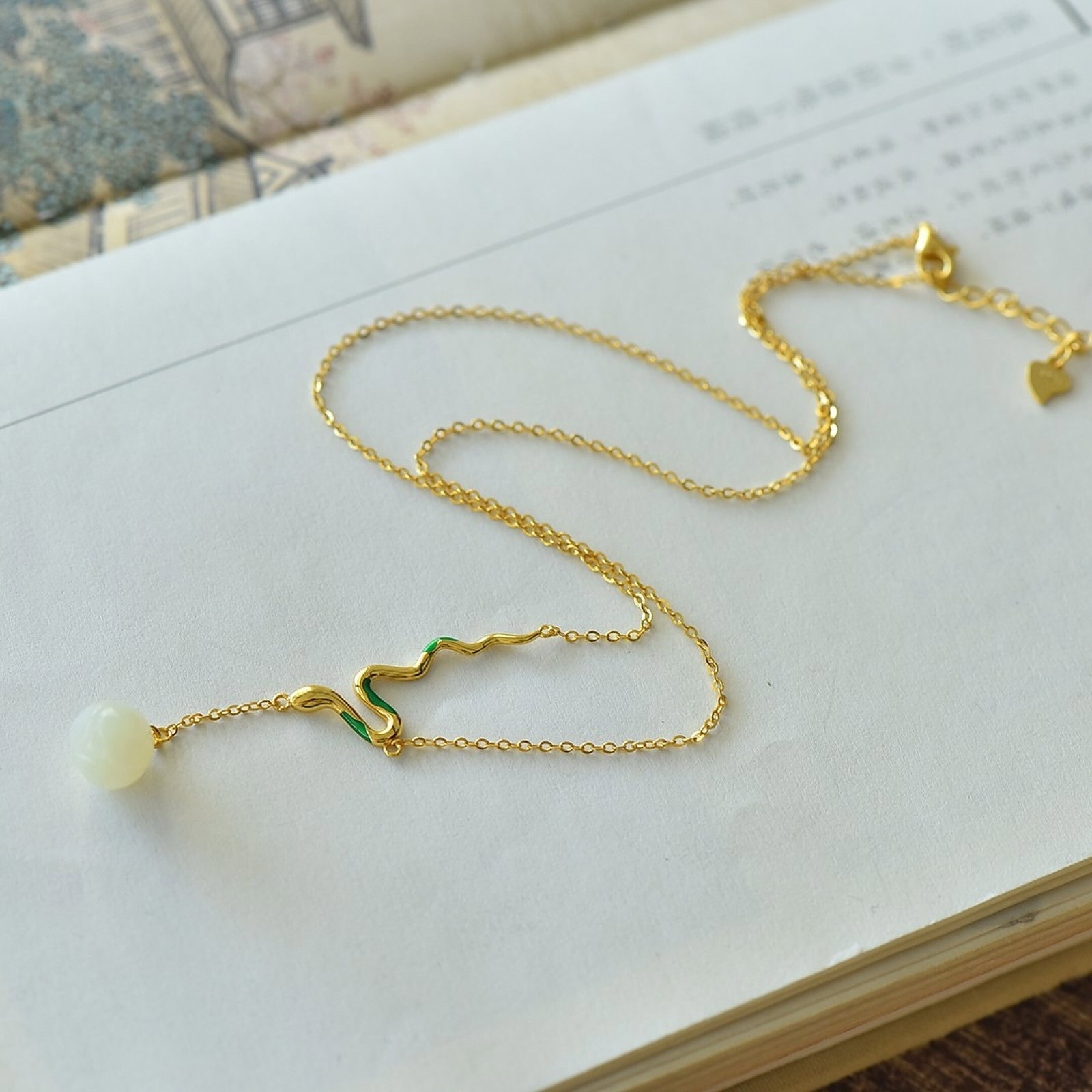 An Exquisite Sterling Silver-Gold Plated Inlaid White Jade Pendant - 3