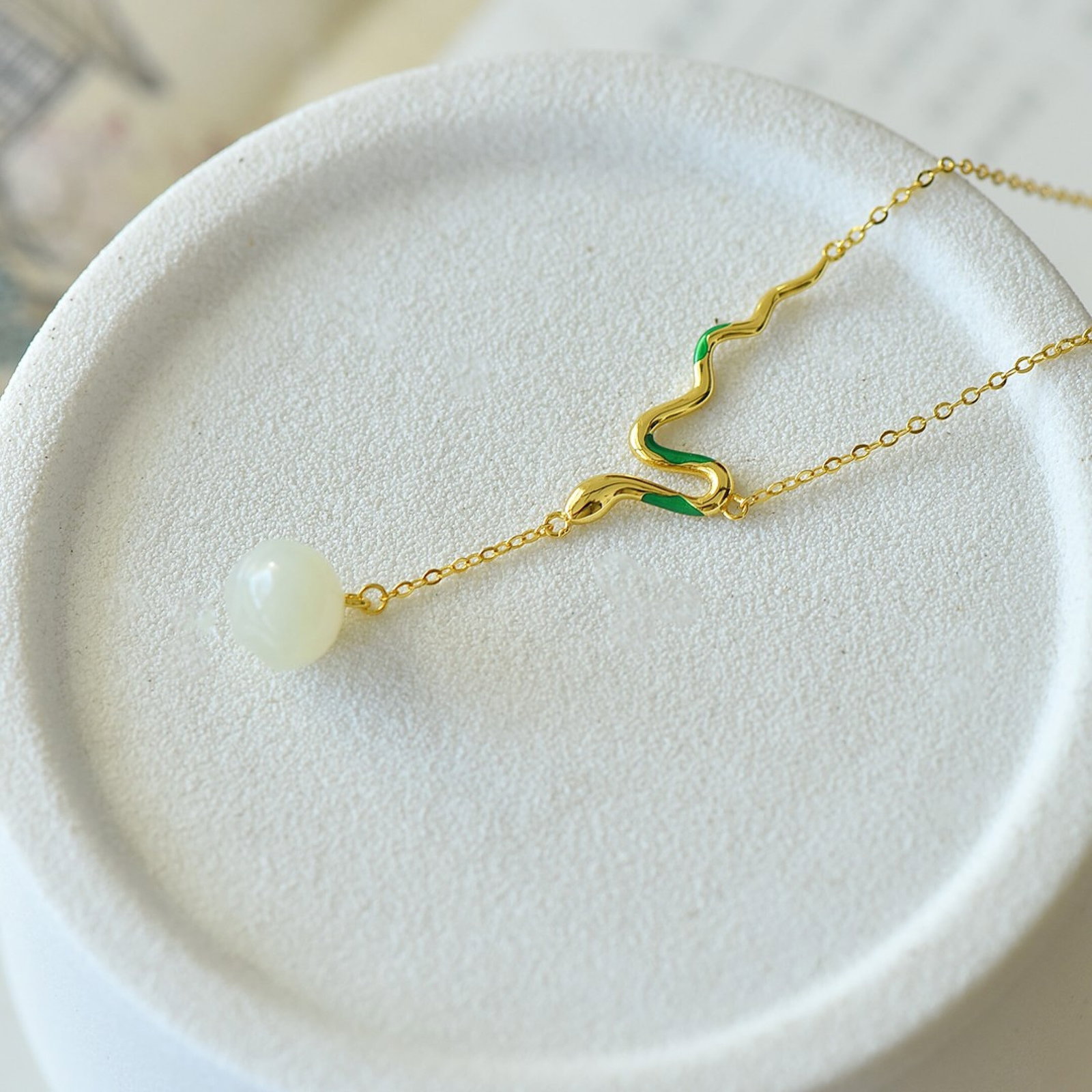 An Exquisite Sterling Silver-Gold Plated Inlaid White Jade Pendant - 4
