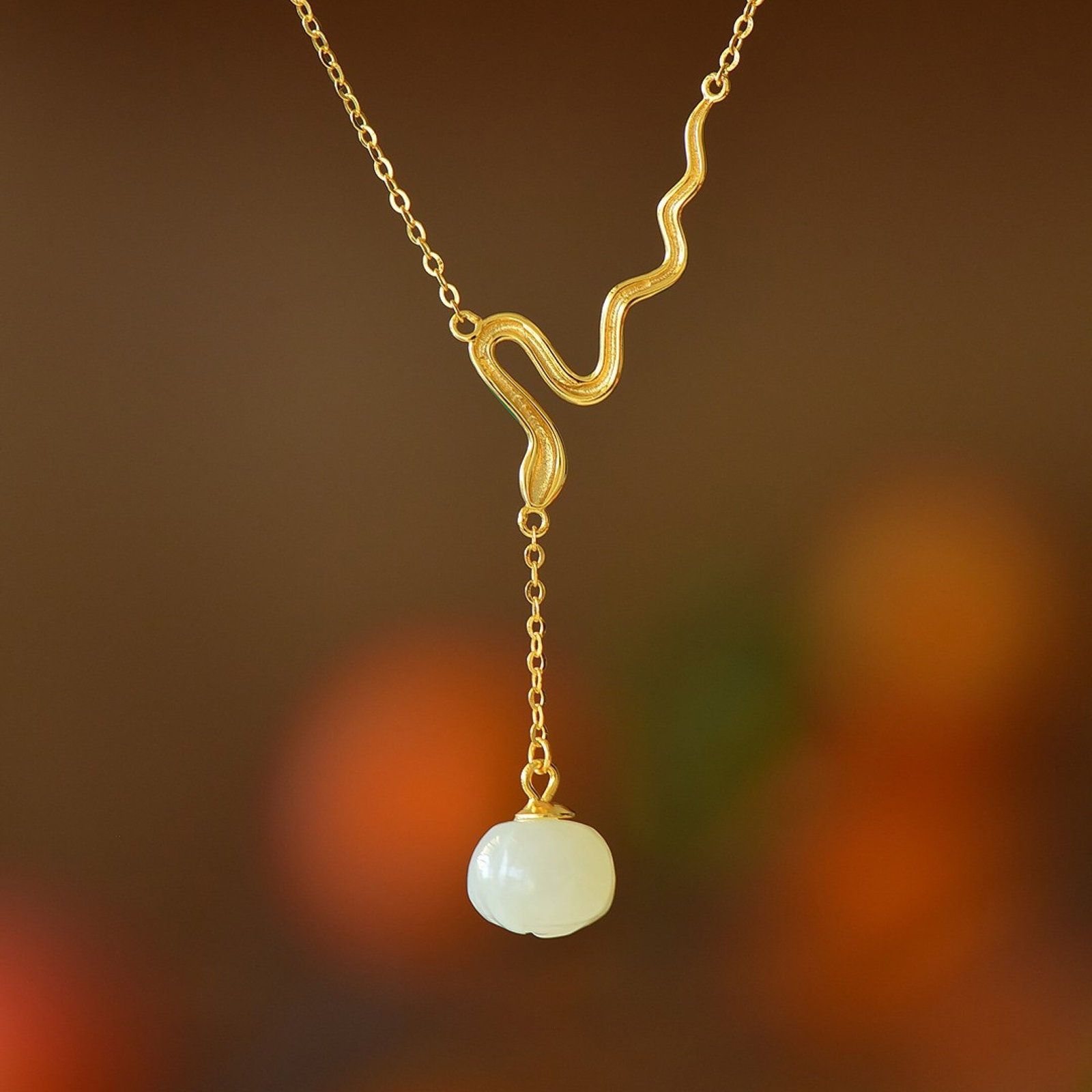 An Exquisite Sterling Silver-Gold Plated Inlaid White Jade Pendant - 5