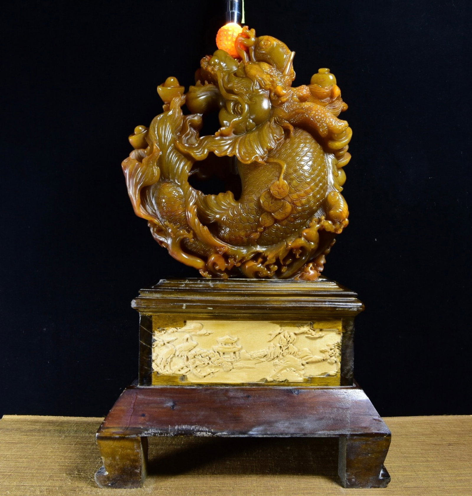 A Huge Tianhuang Stone Fish Dragon Pattern Ornament - 4