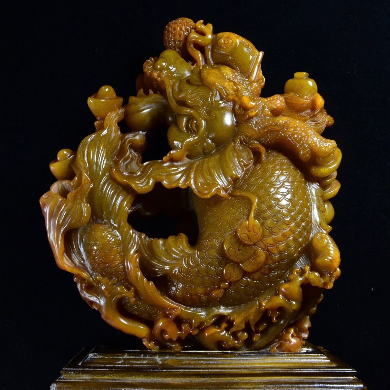 A Huge Tianhuang Stone Fish Dragon Pattern Ornament - 5