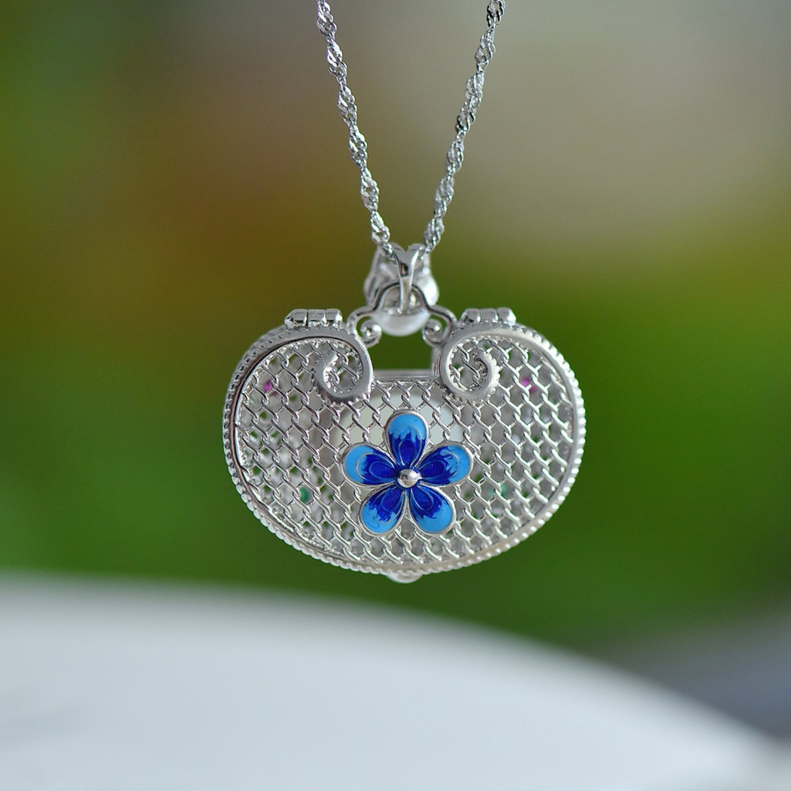 An Exquisite Sterling Silver Inlaid White Jade Pendant,Inlaid Gems and Pearls - 5