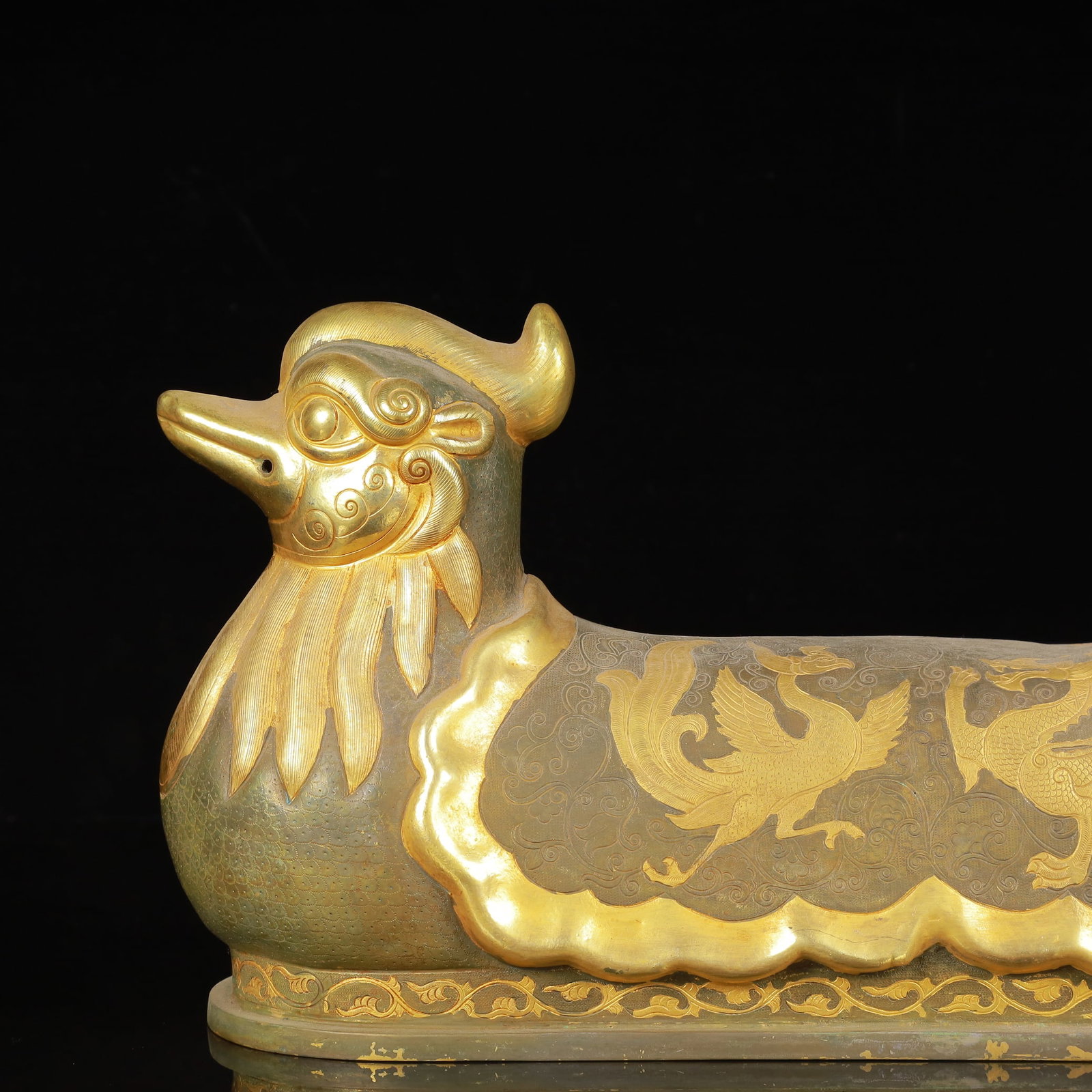 An Exquisite Gilt Silver Dragon and Phoenix Pattern Auspicious Beast Ornament - 2
