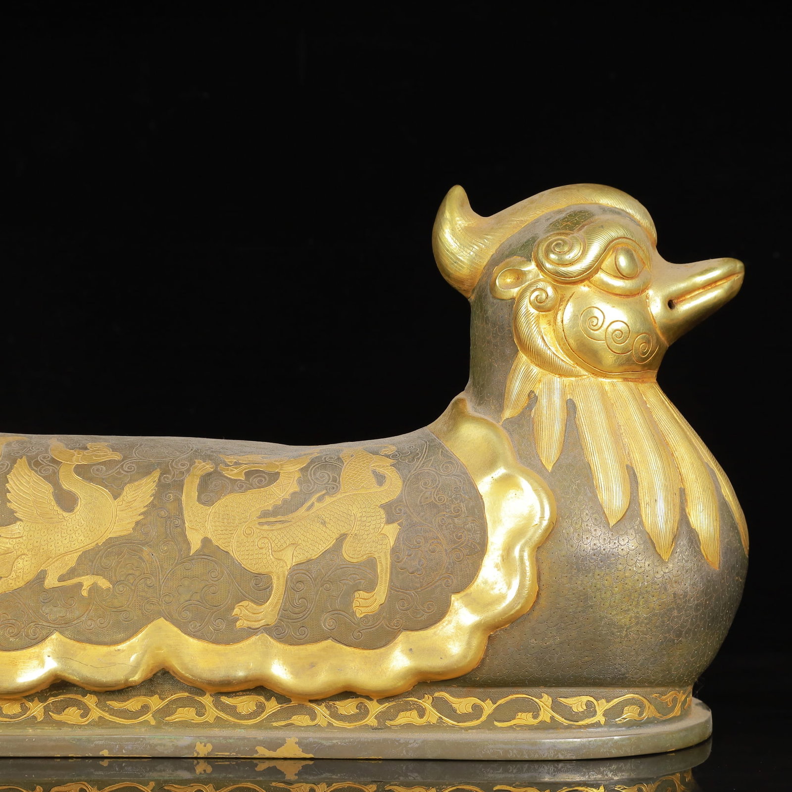 An Exquisite Gilt Silver Dragon and Phoenix Pattern Auspicious Beast Ornament - 4