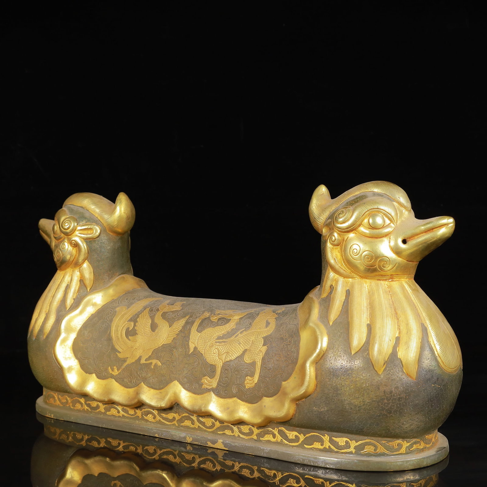 An Exquisite Gilt Silver Dragon and Phoenix Pattern Auspicious Beast Ornament - 5