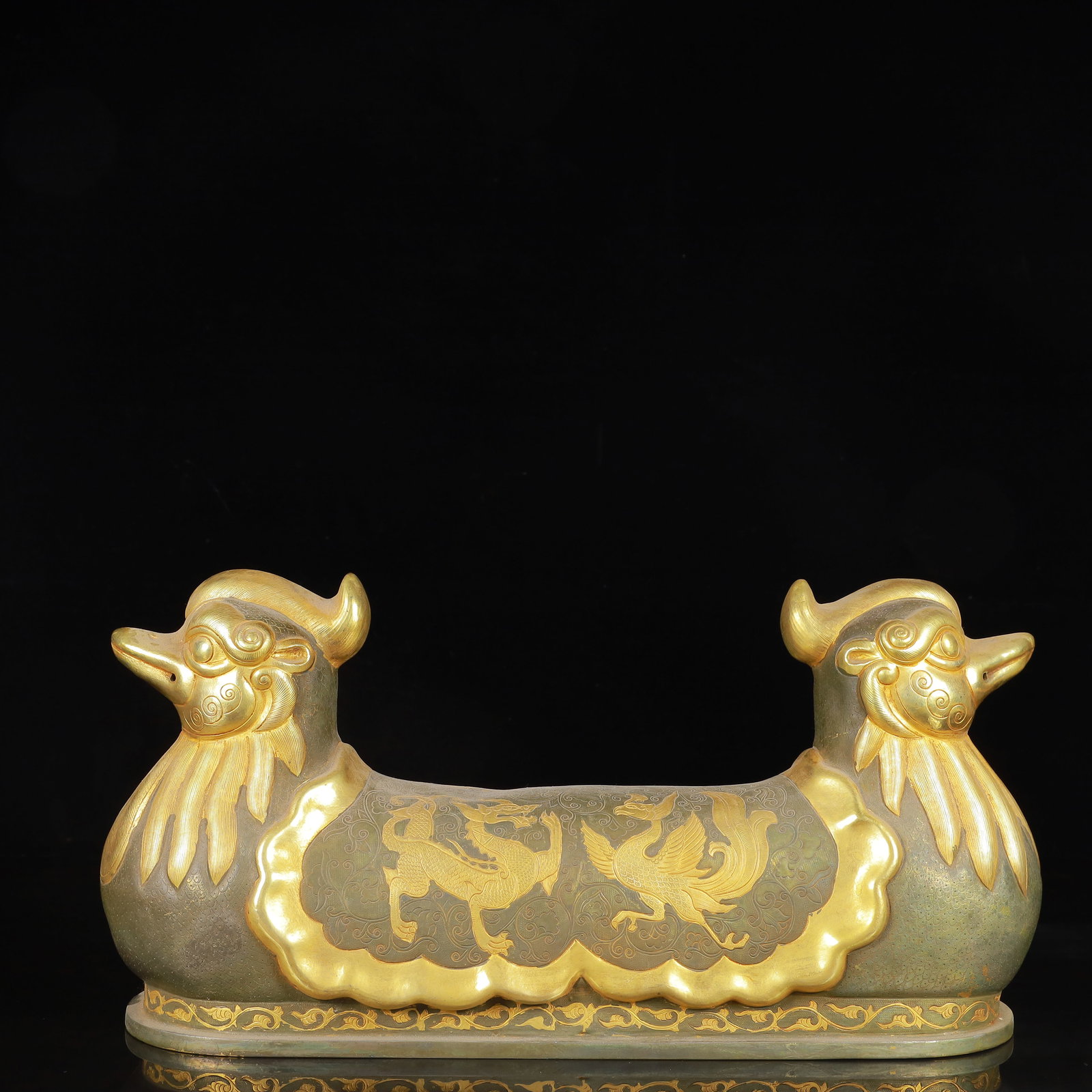 An Exquisite Gilt Silver Dragon and Phoenix Pattern Auspicious Beast Ornament - 8