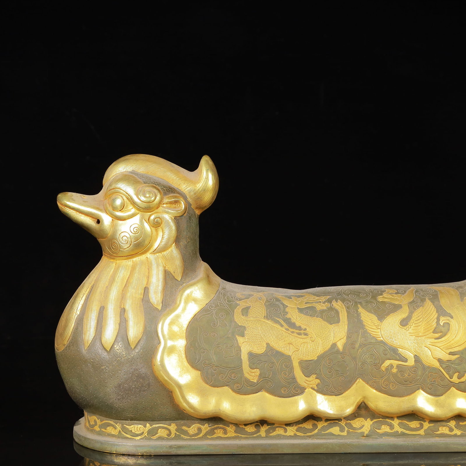 An Exquisite Gilt Silver Dragon and Phoenix Pattern Auspicious Beast Ornament - 9