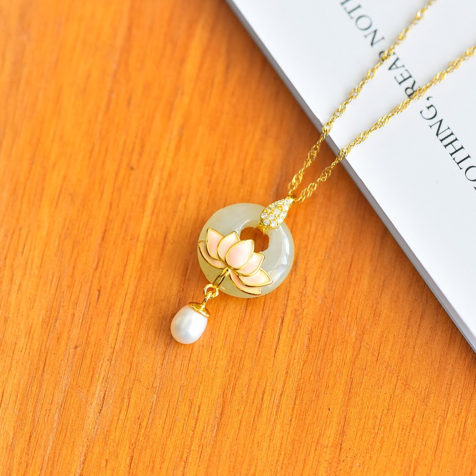 An Exquisite Sterling Silver-Gold Plated Inlaid White Jade Pendant,Inlaid Gems - 4