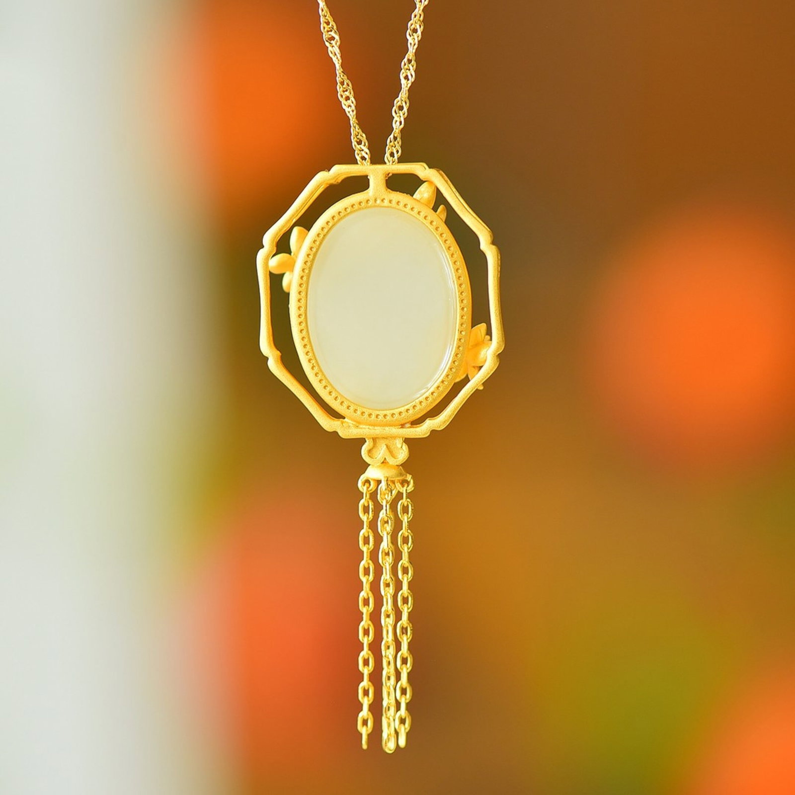 An Exquisite Sterling Silver-Gold Plated Inlaid White Jade Enamel Pendant - 5