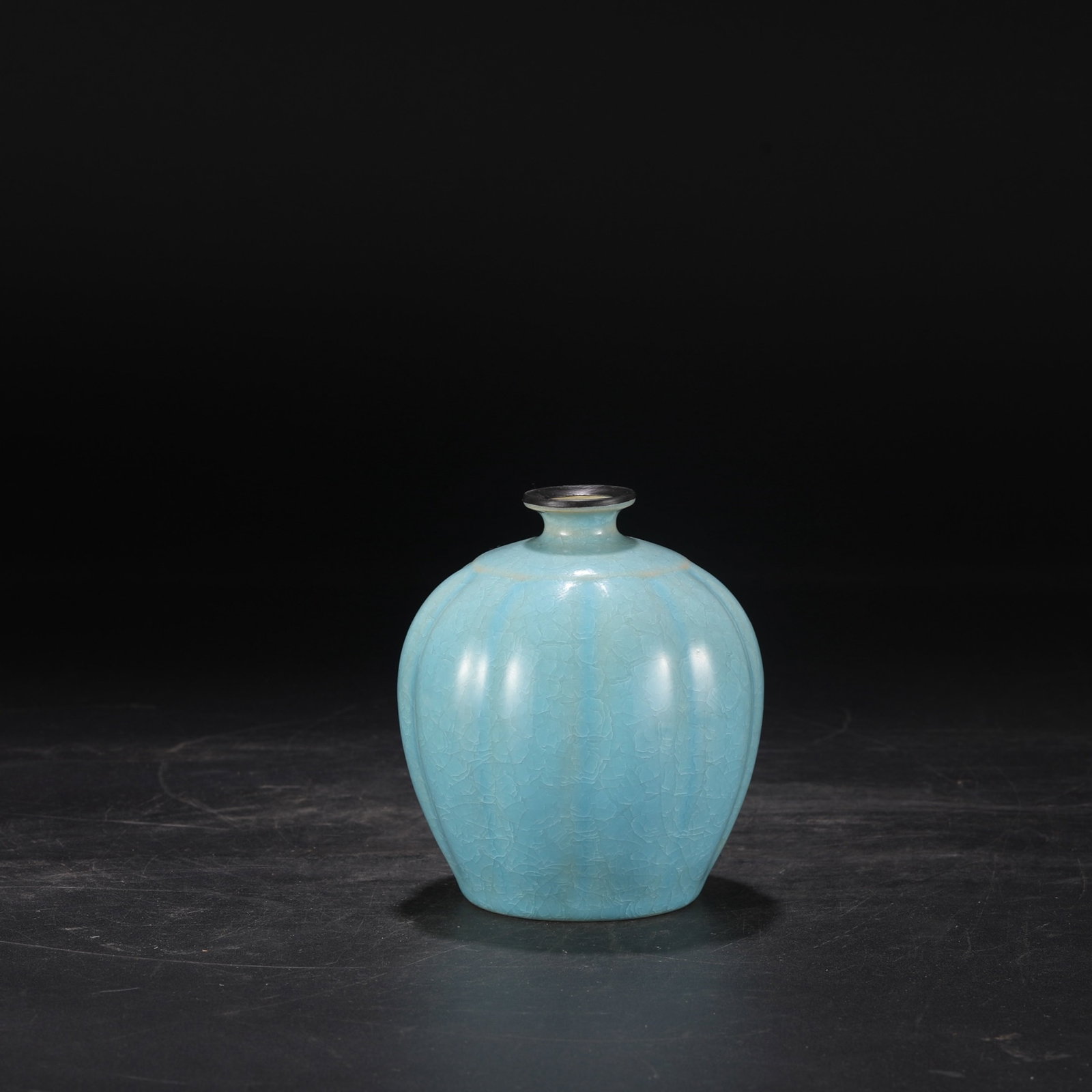 An Exquisite Ru yao Sky Blue Glazed Cover with Silver Pomegranate-Shaped Vase,With an Imperial Poem - 2