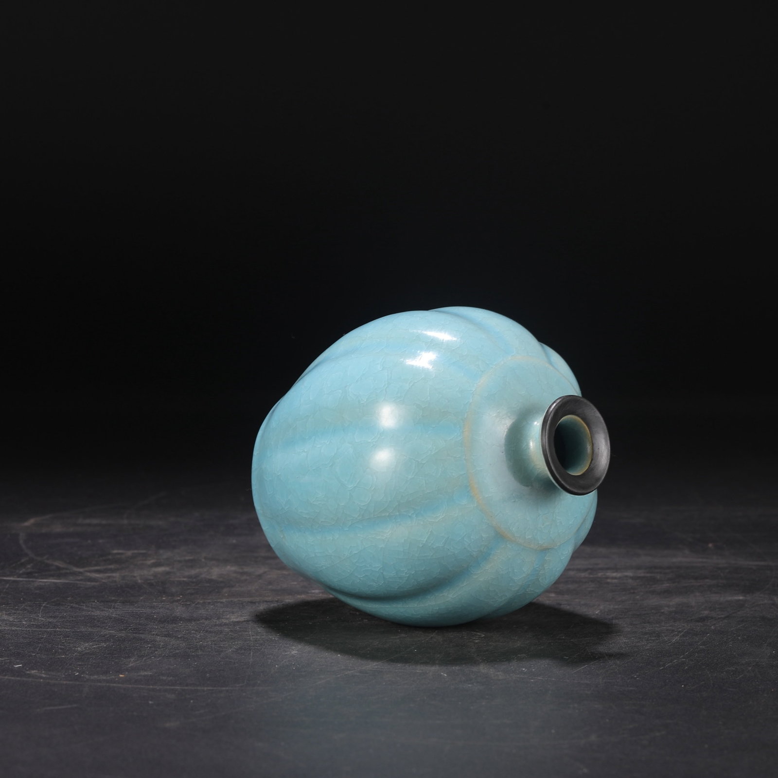 An Exquisite Ru yao Sky Blue Glazed Cover with Silver Pomegranate-Shaped Vase,With an Imperial Poem - 6