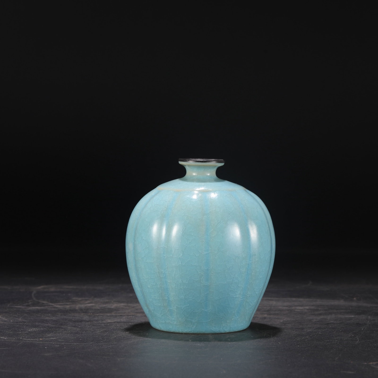 An Exquisite Ru yao Sky Blue Glazed Cover with Silver Pomegranate-Shaped Vase,With an Imperial Poem - 7