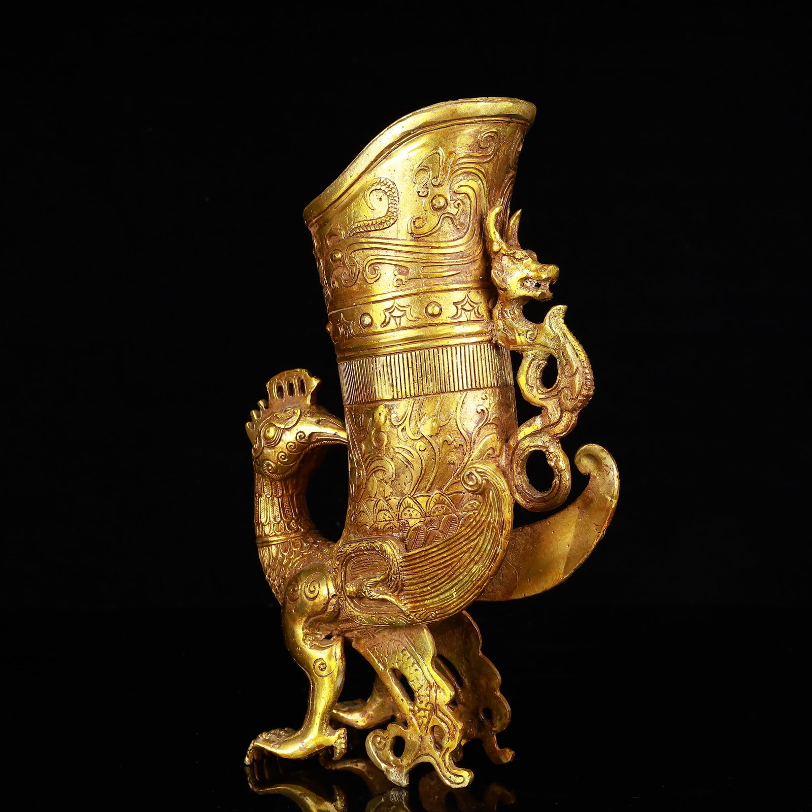 A Rare Gilt Bronze Phoenix Libation Goblet - 10